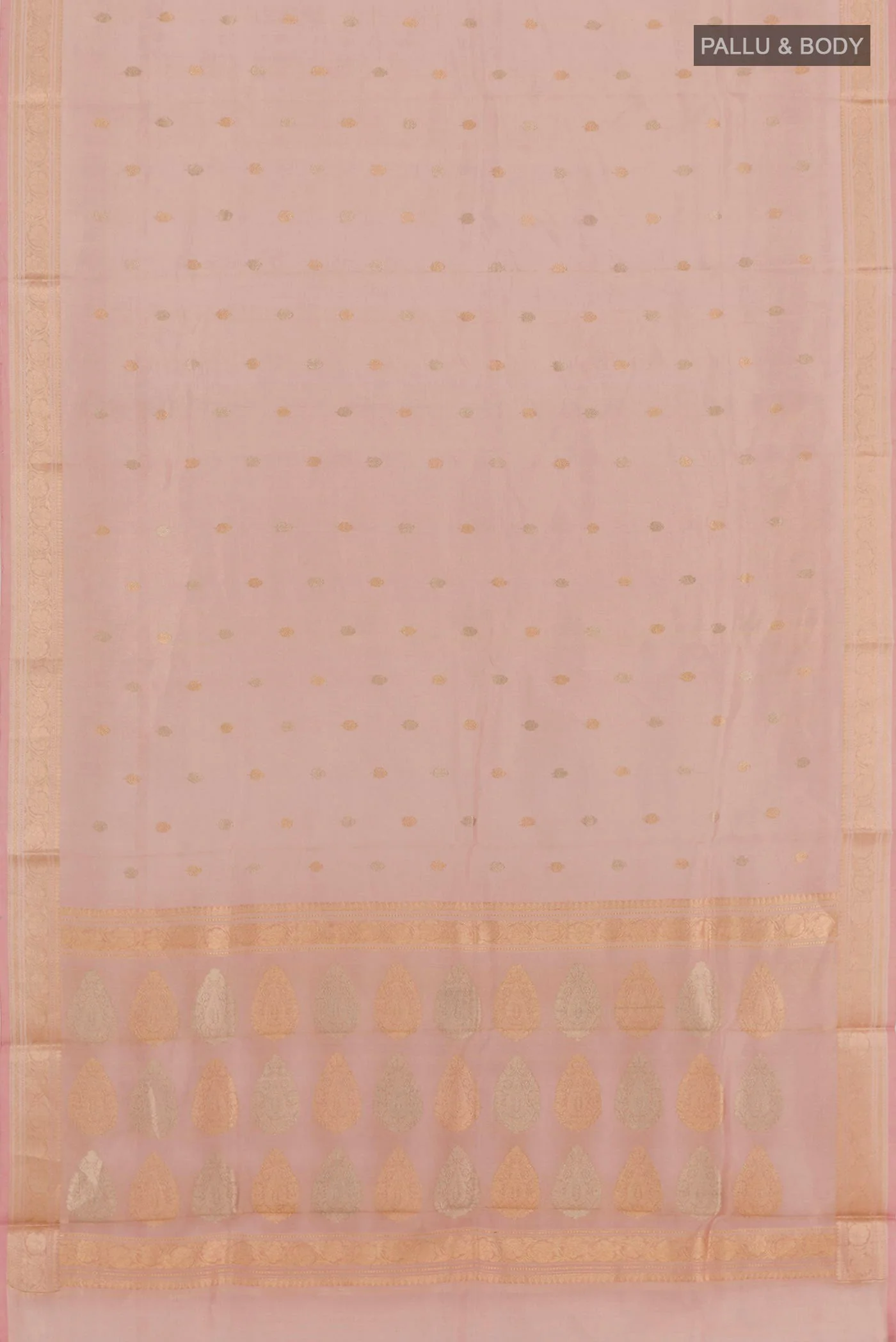 Rose Gold Banarasi Kora Silk Saree - Image 3