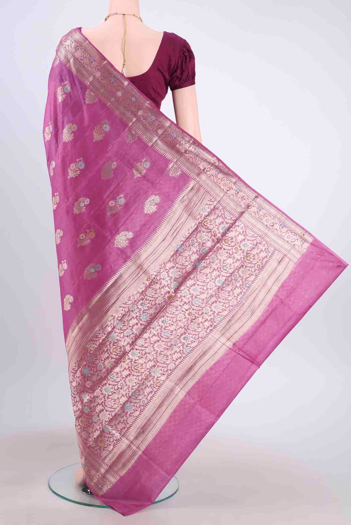 Magenta Banarasi Tussar Silk Saree - Image 3