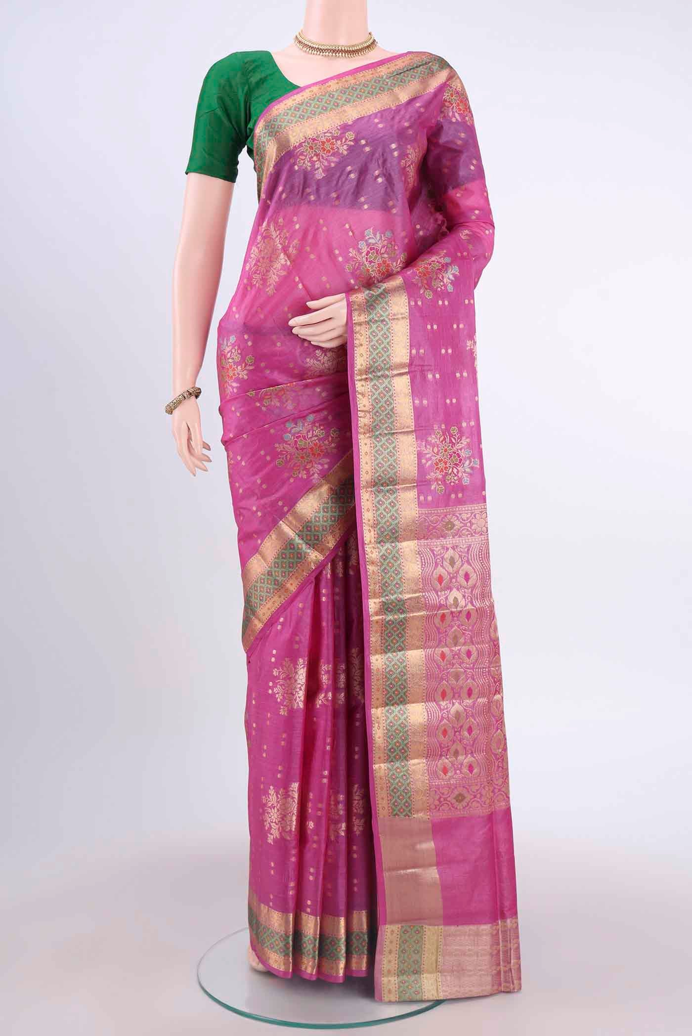 Light Magenta Banarasi Tussar Silk Saree