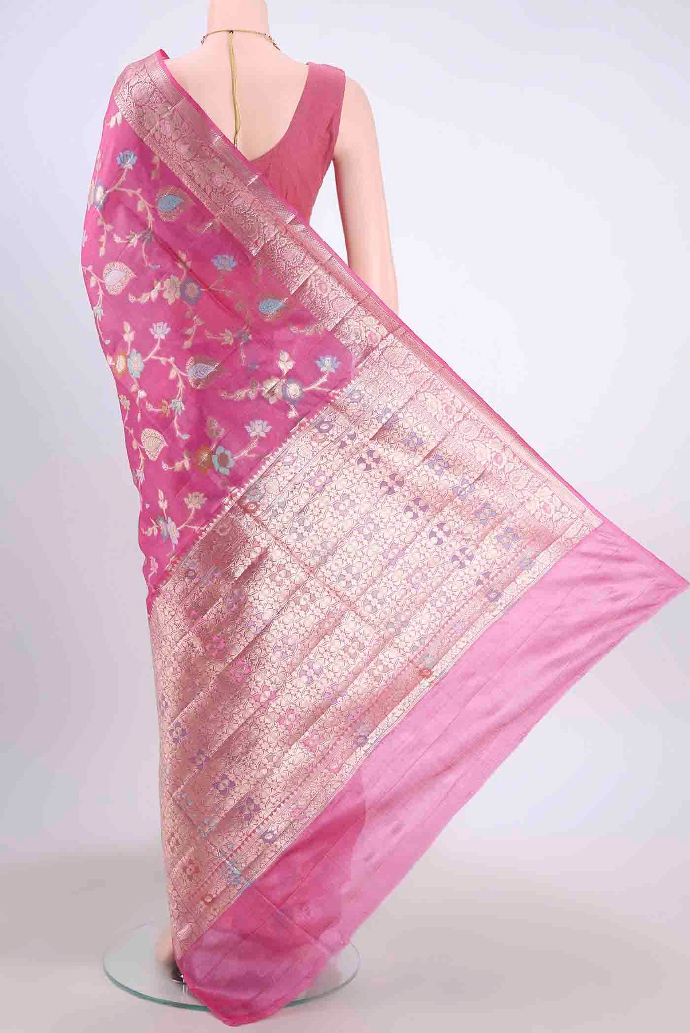 Pink Banarasi Tussar Silk Saree - Image 3