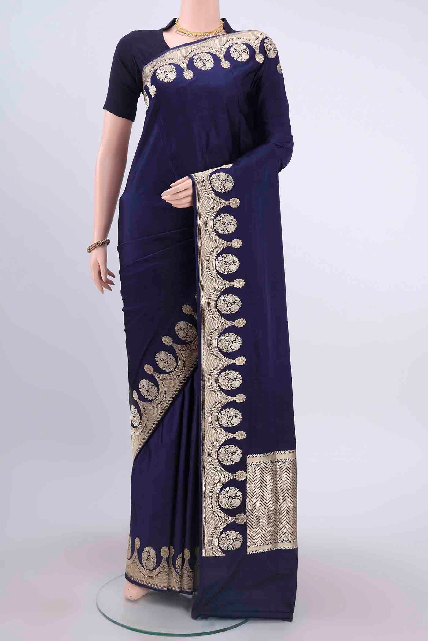 Navy Blue Banarasi Silk Saree