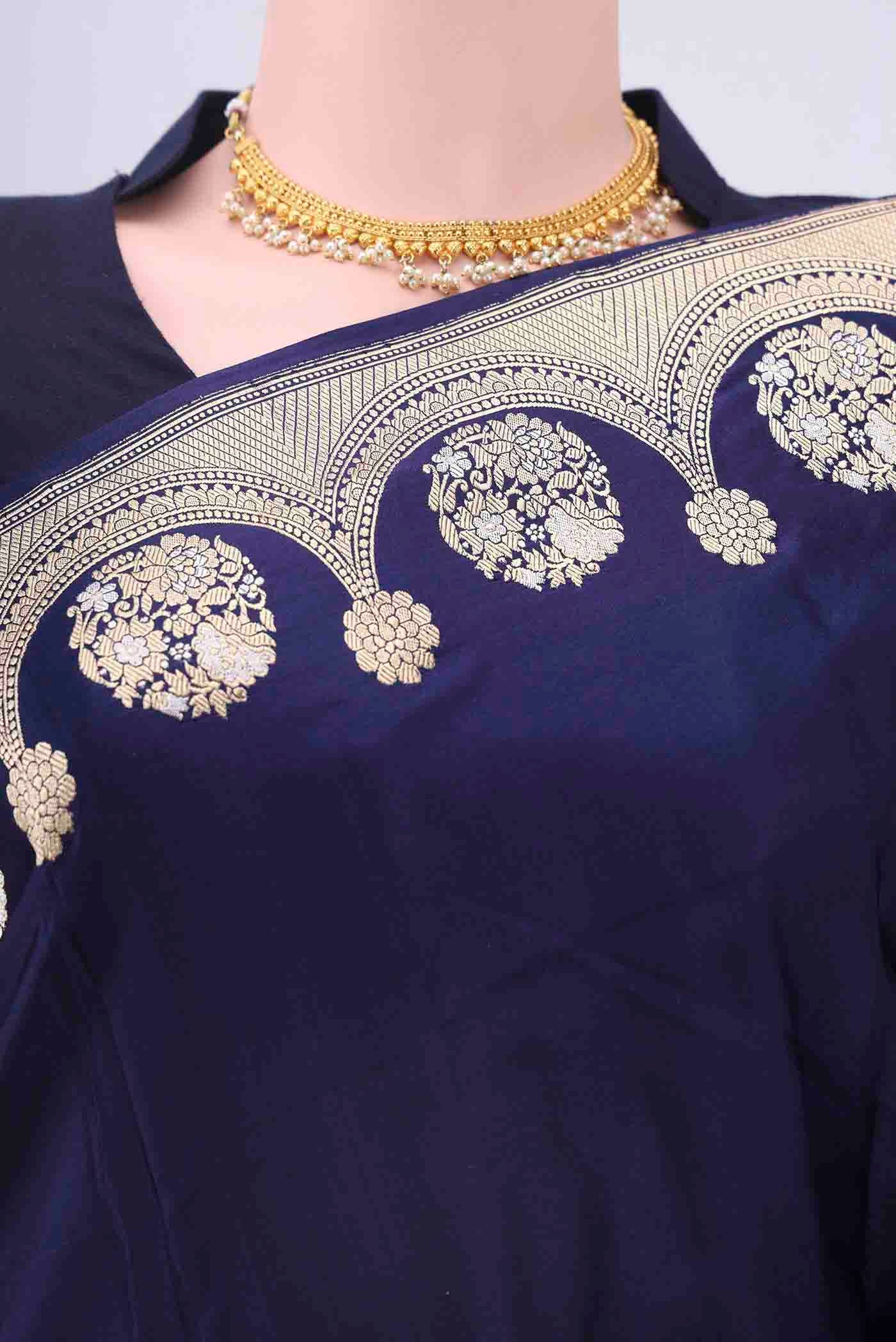 Navy Blue Banarasi Silk Saree - Image 2