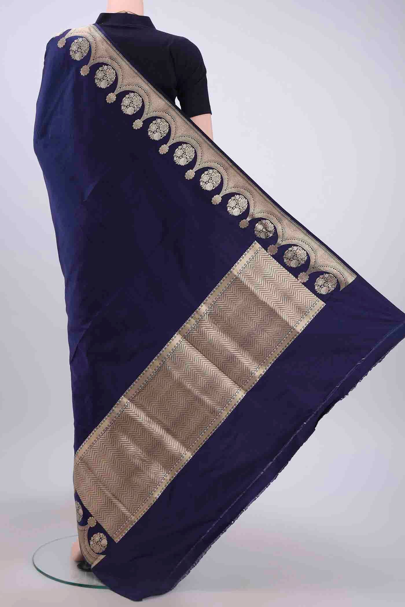 Navy Blue Banarasi Silk Saree - Image 3