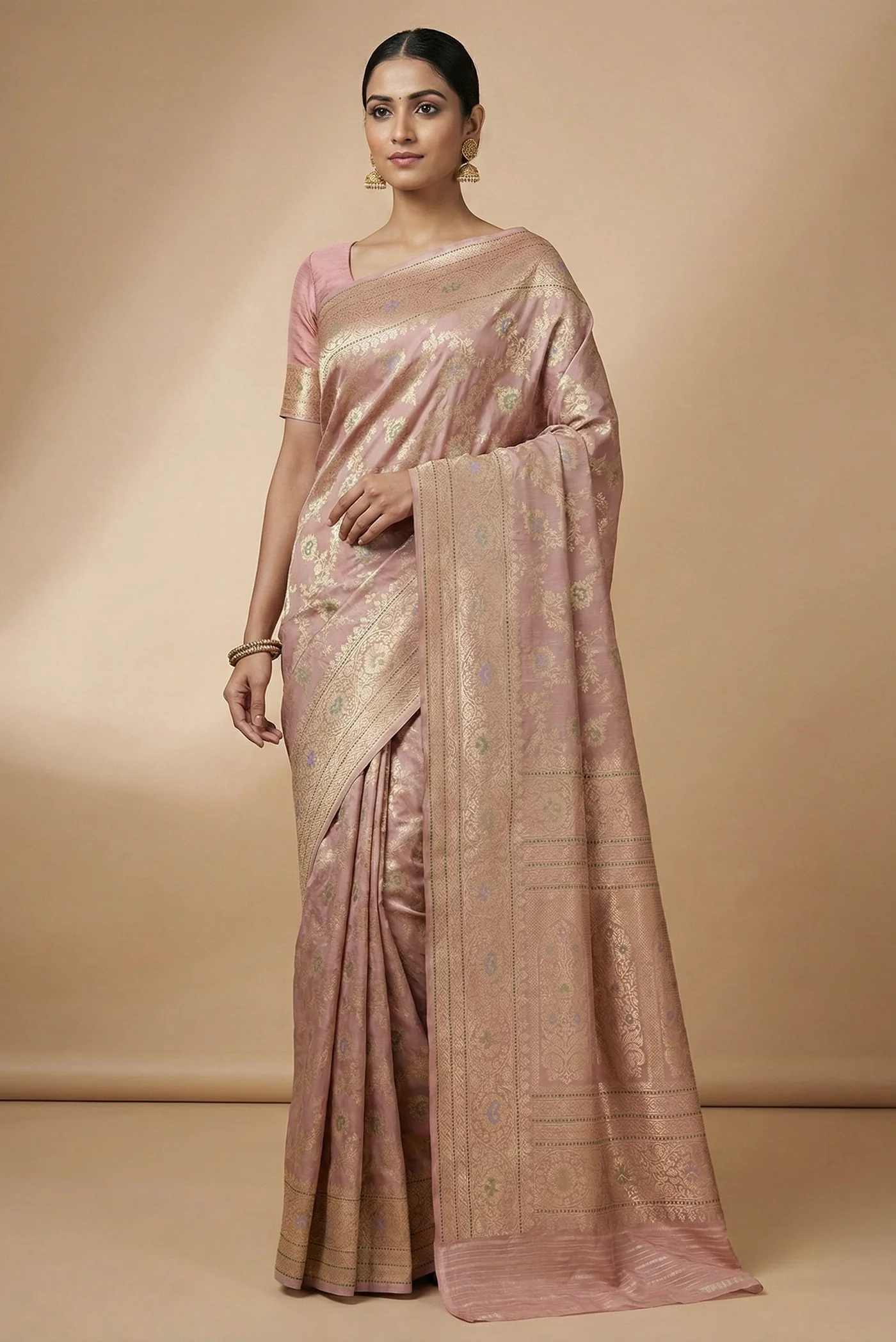 Rose Gold Banarasi Silk Saree