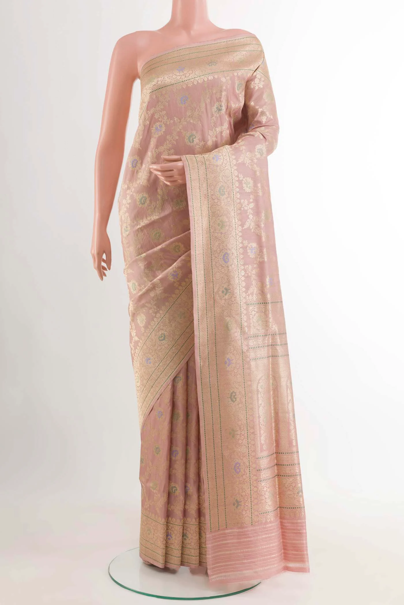Rose Gold Banarasi Silk Saree - Image 2