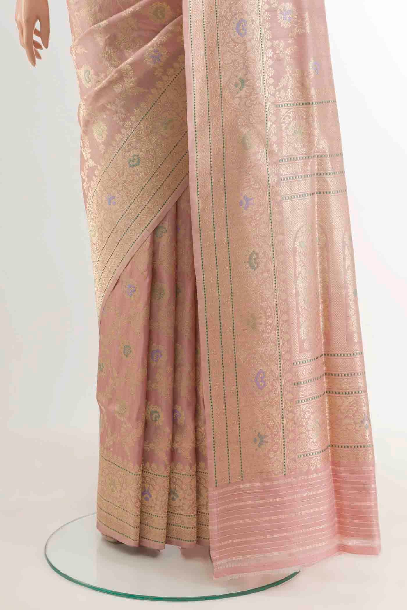 Rose Gold Banarasi Silk Saree - Image 4
