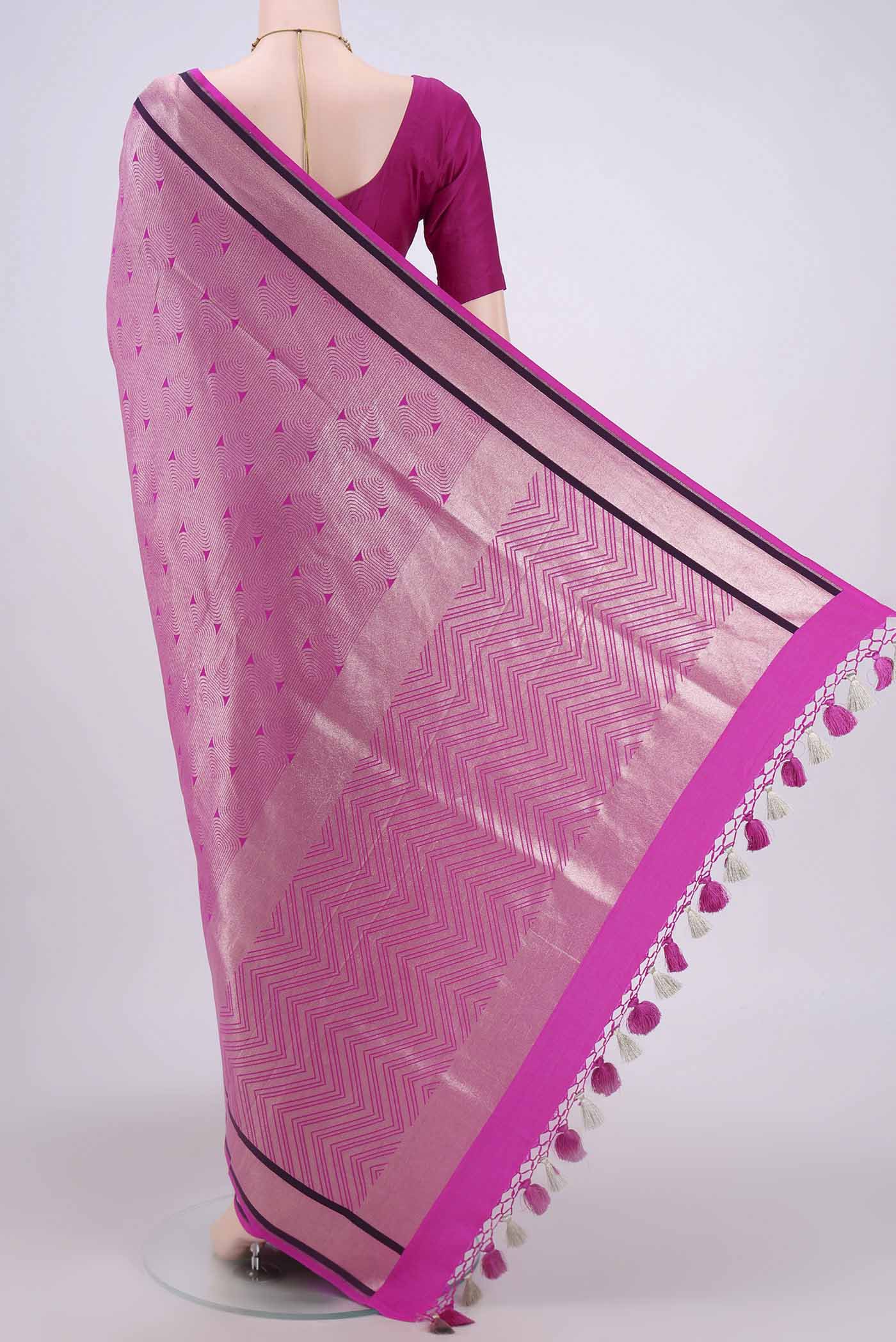 Pink Banarasi Silk Saree - Image 3