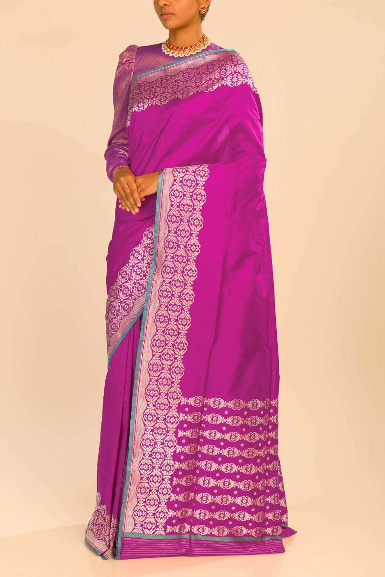 Suhasini Pink Banarasi Silk Saree - Image 7