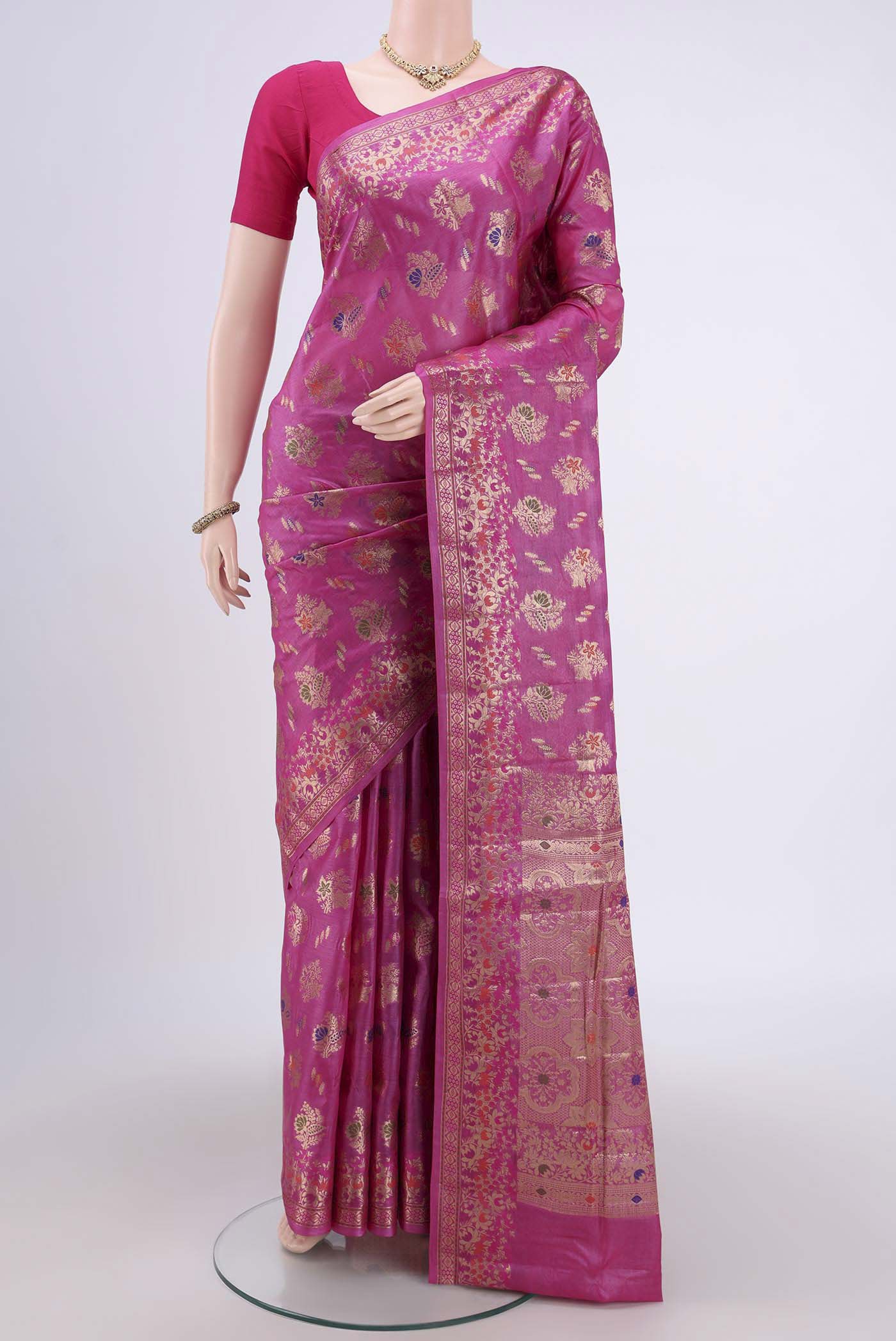 Pink Banarasi Tussar Silk Saree