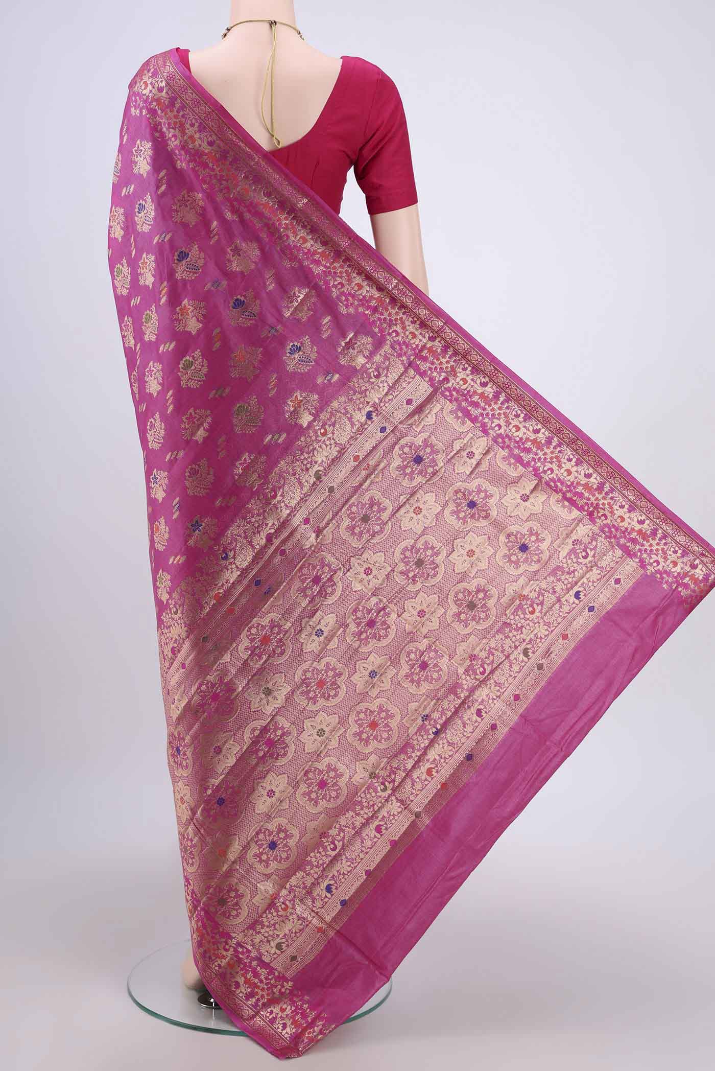 Pink Banarasi Tussar Silk Saree - Image 3