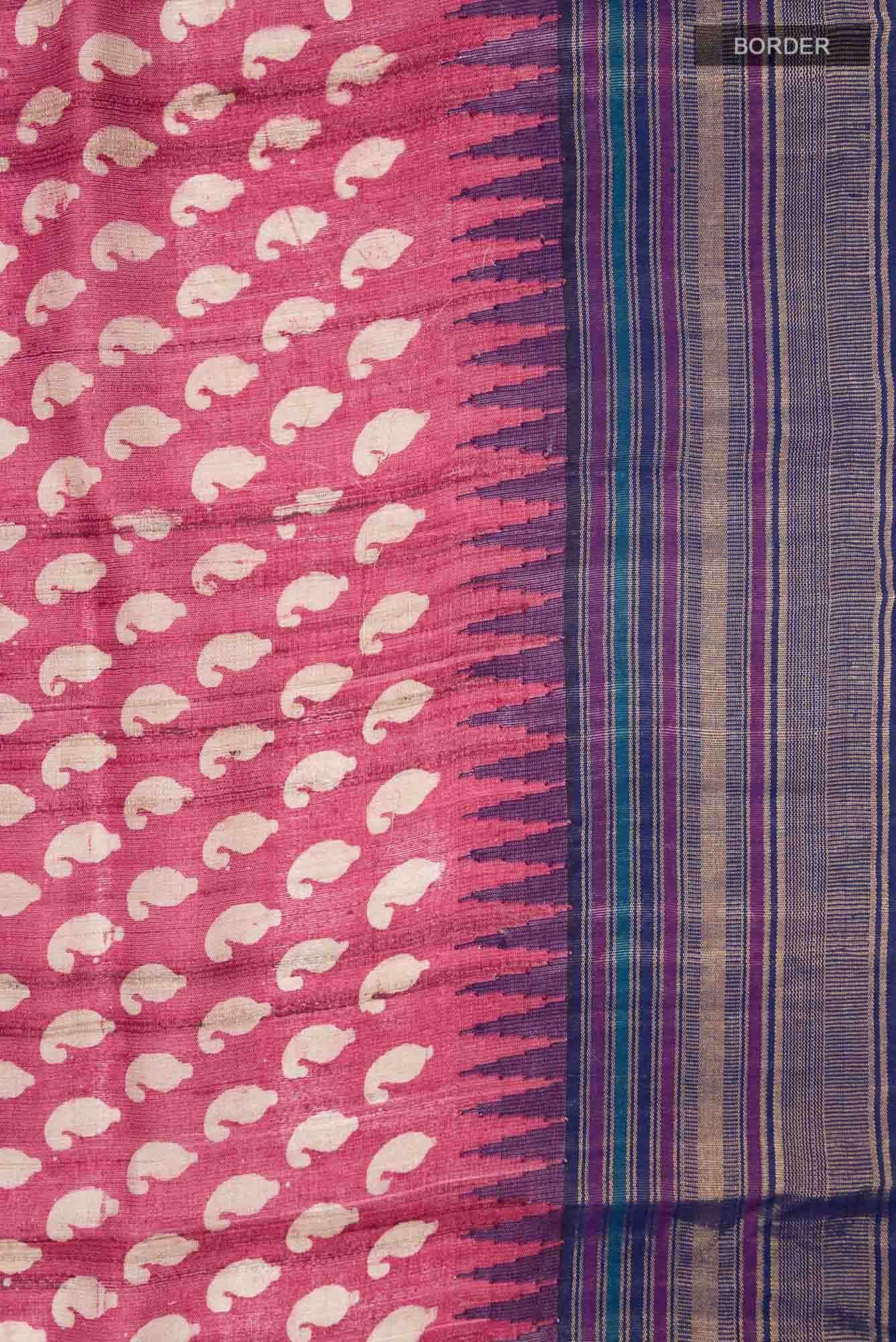 Pink Bhagalpuri Tussar Silk Saree - Image 4