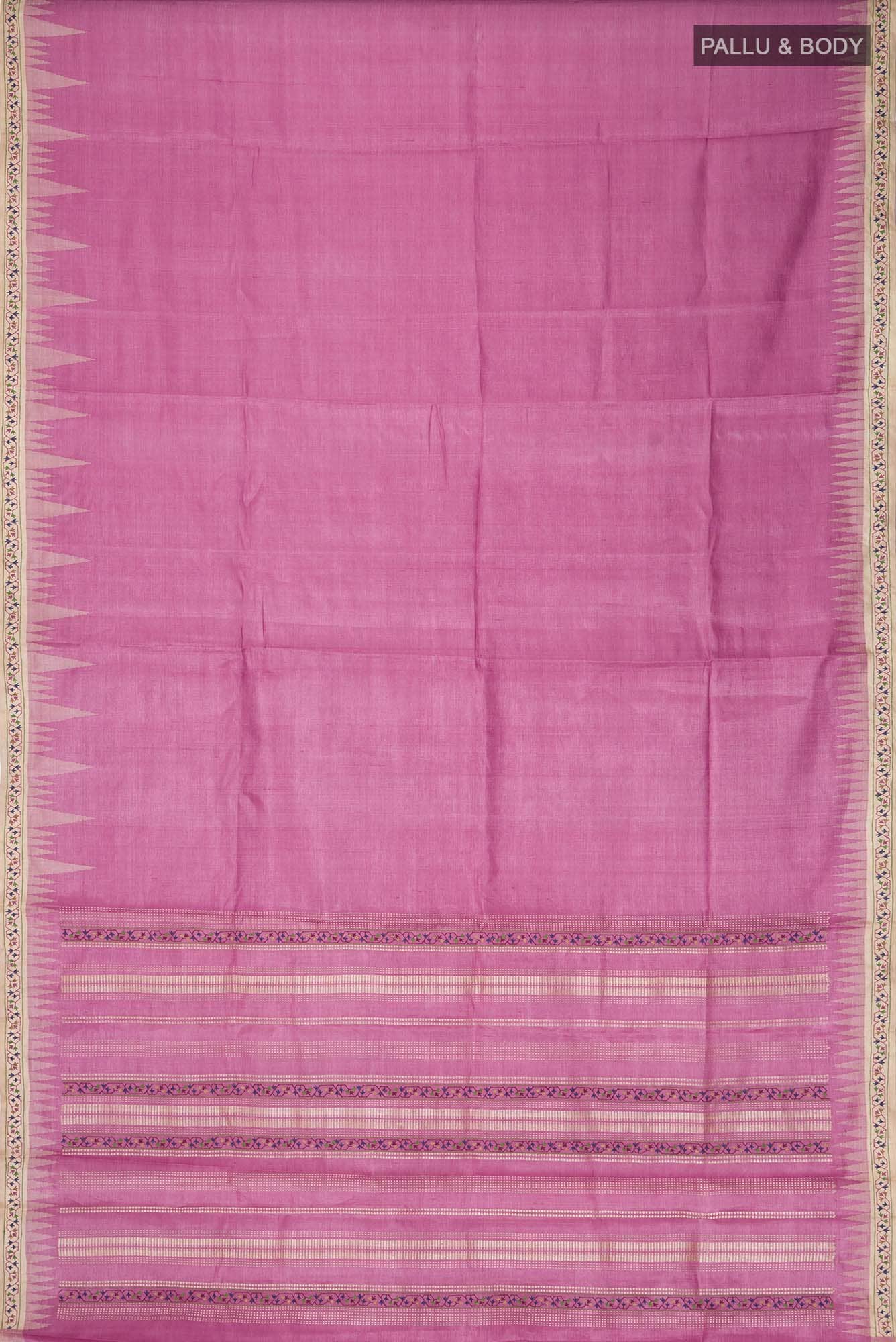 Pink Bhagalpuri Tussar Silk Saree - Image 4