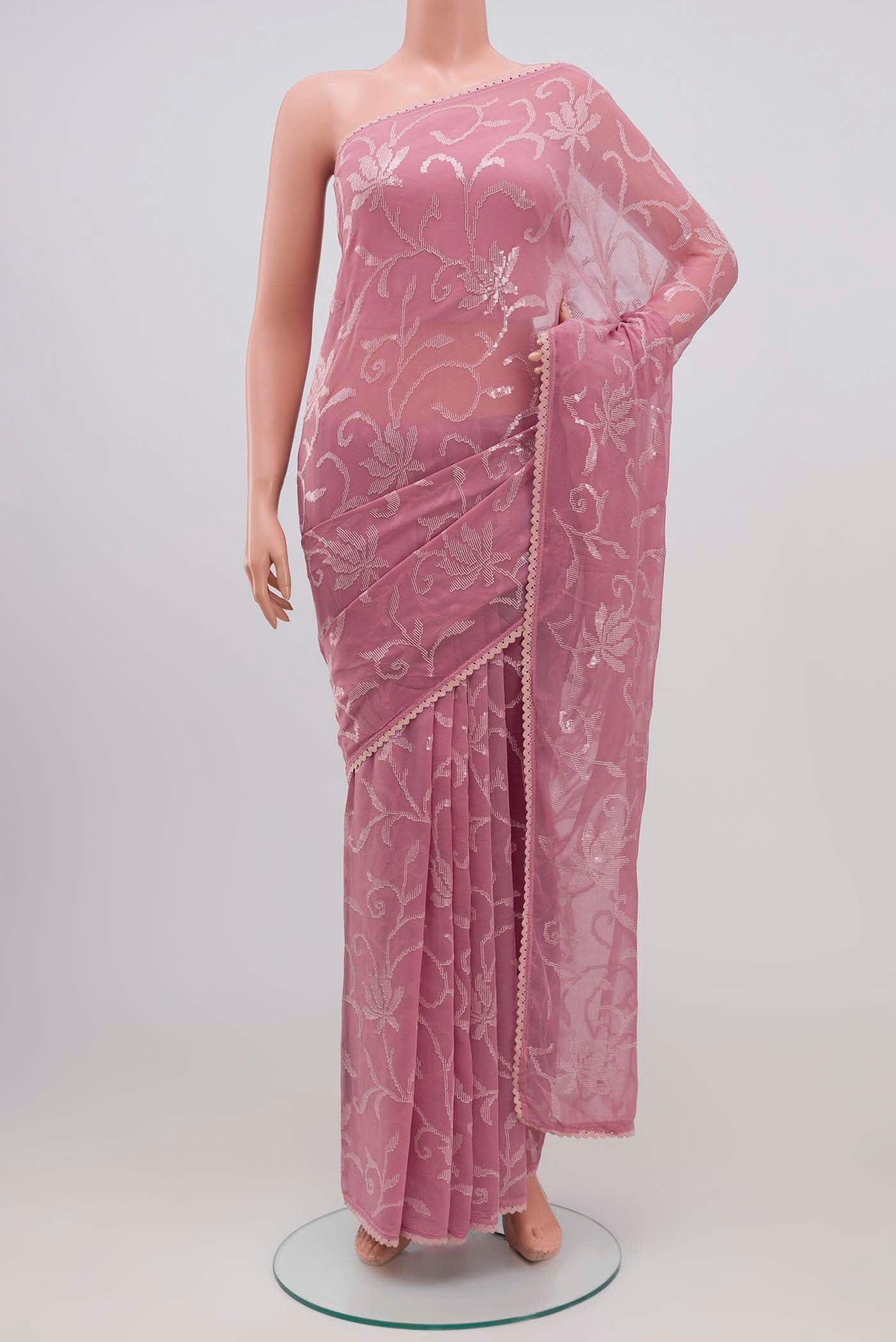 Pink Blended Chiffon Saree