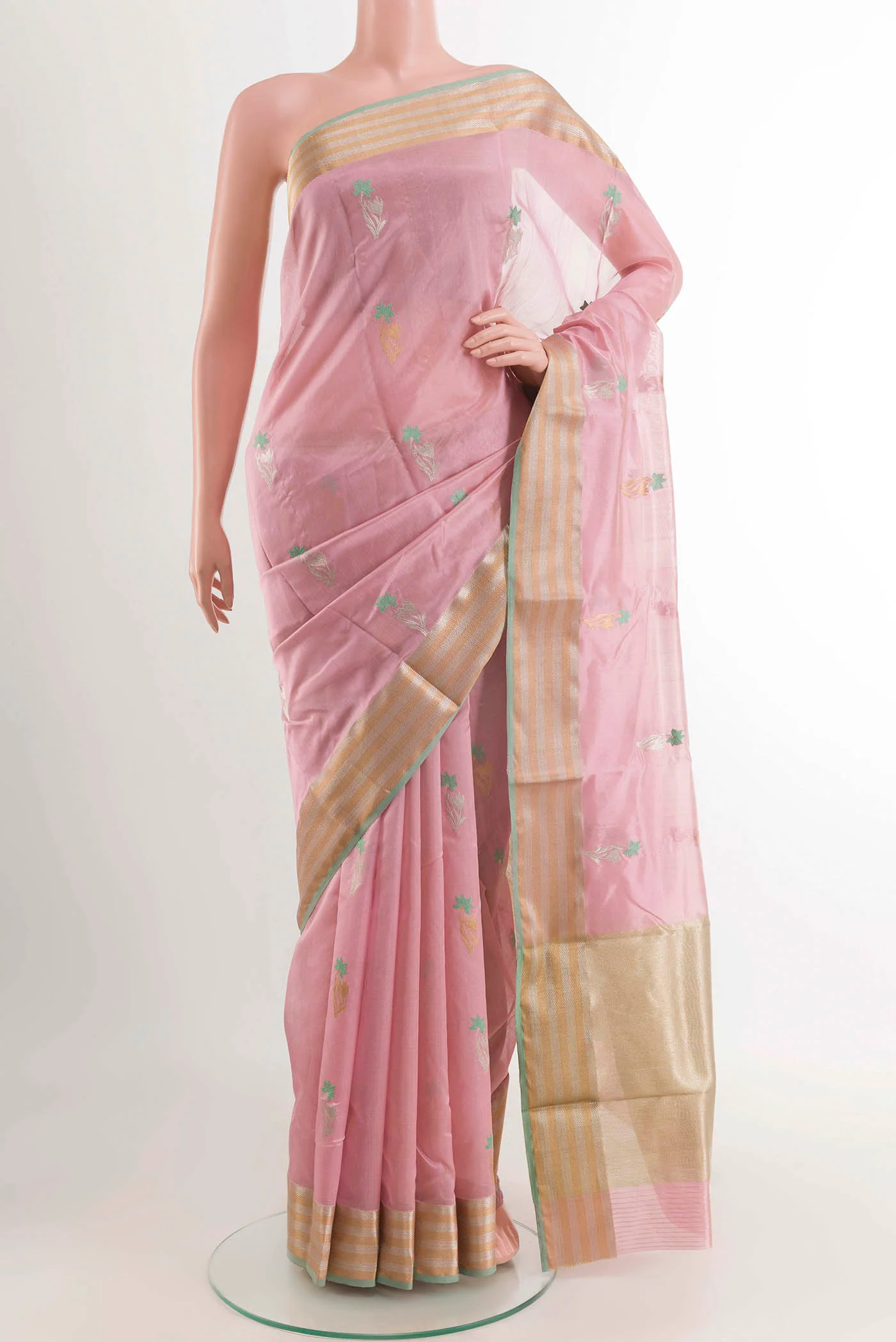 Pink Chanderi Silk Saree