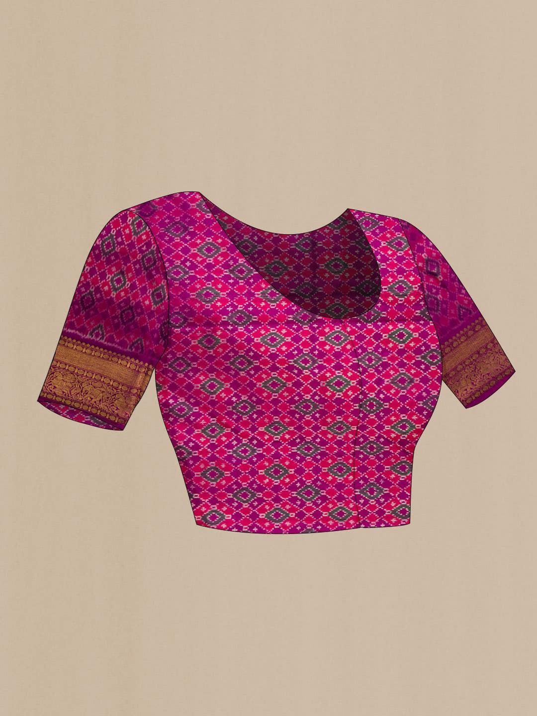 Pink Double Ikat Saree - Image 6