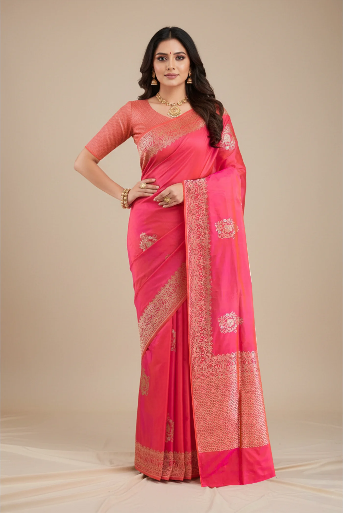 Pink Dual Tone Banarasi Silk Saree