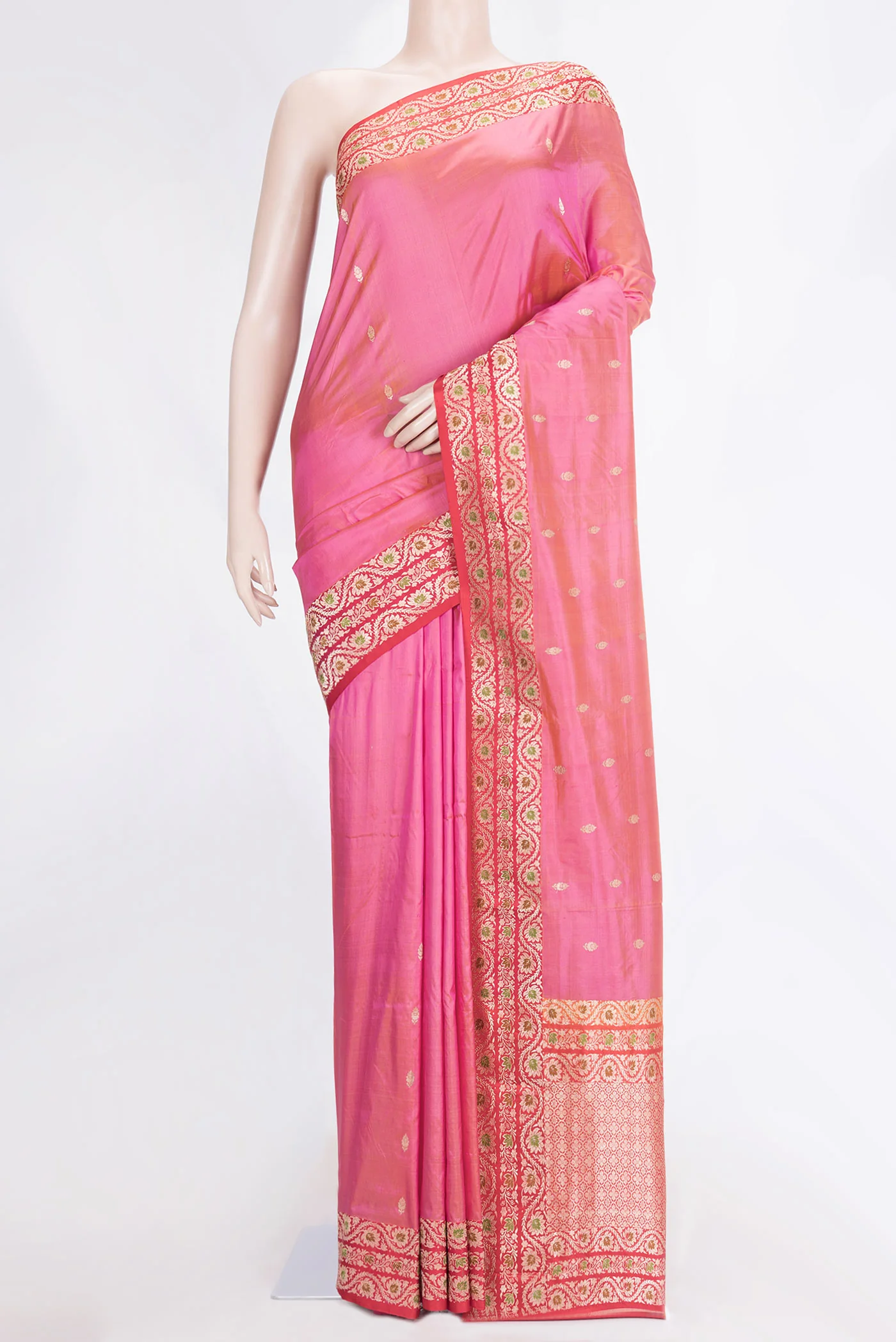Pink with Yellow Color Banarasi Katan Silk Saree