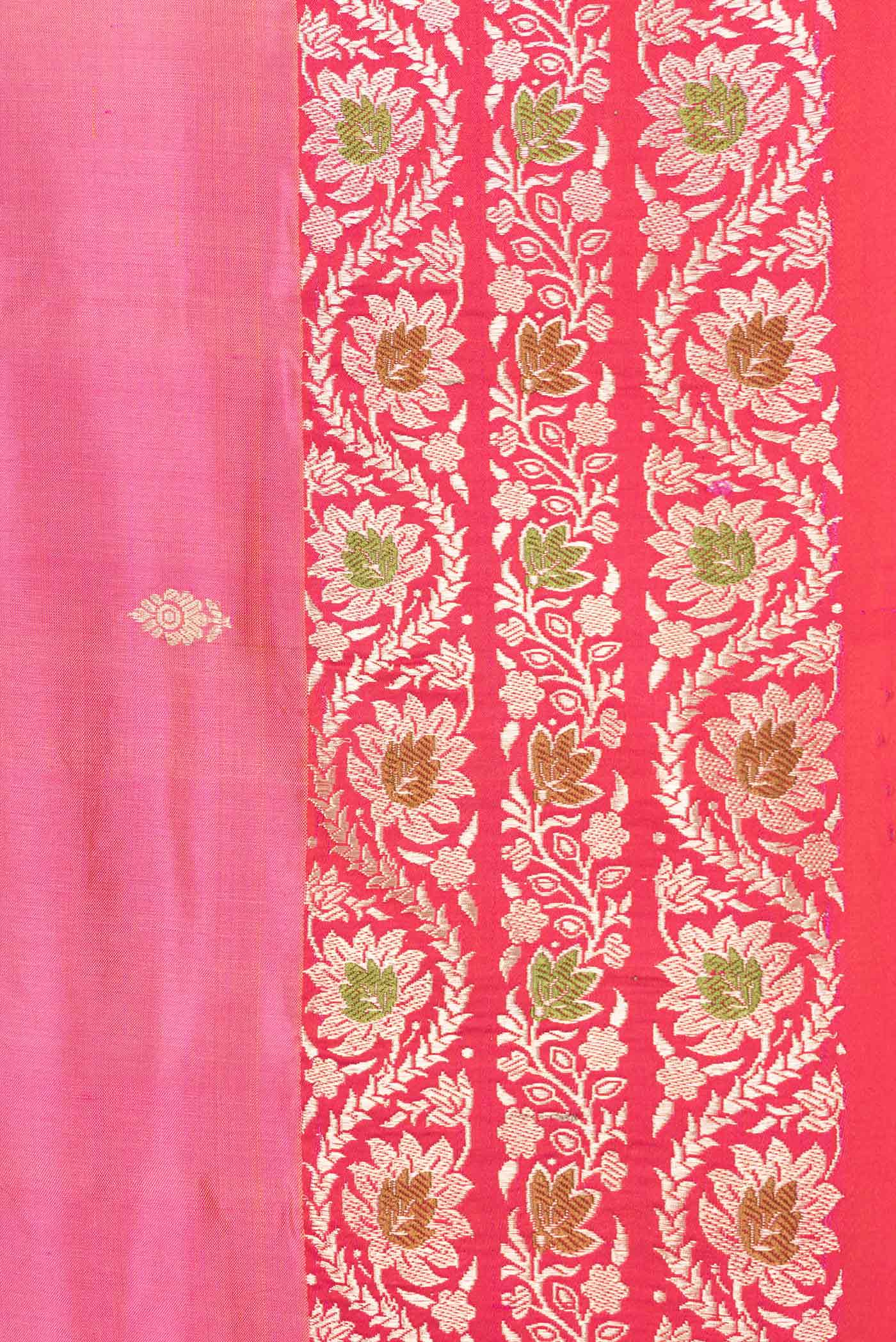Pink with Yellow Color Banarasi Katan Silk Saree - Image 3