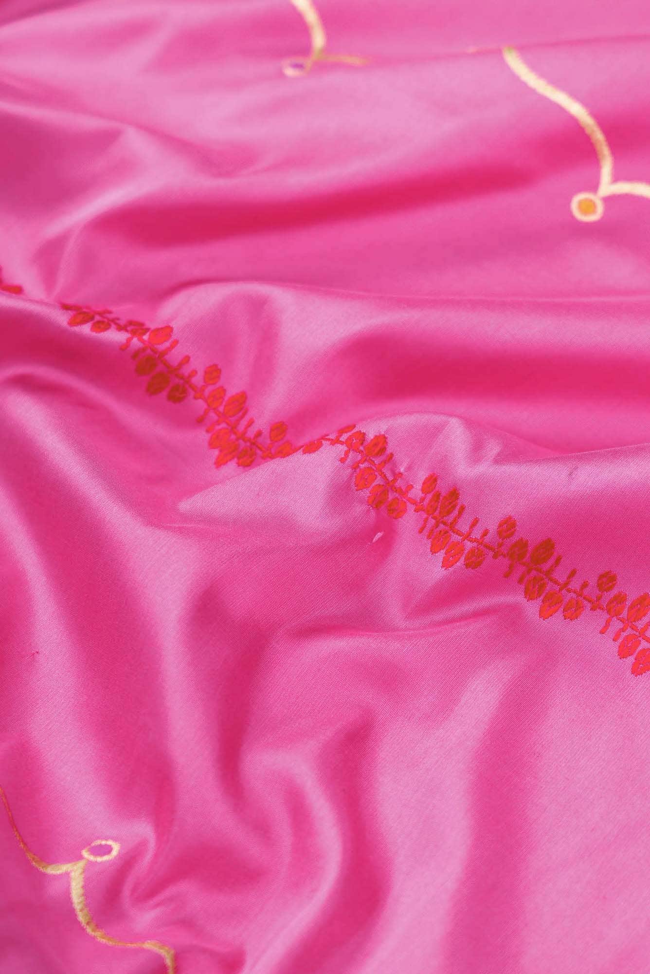Pure Silk Pure Zari Pink Dual Tone Banarasi Saree - Image 3