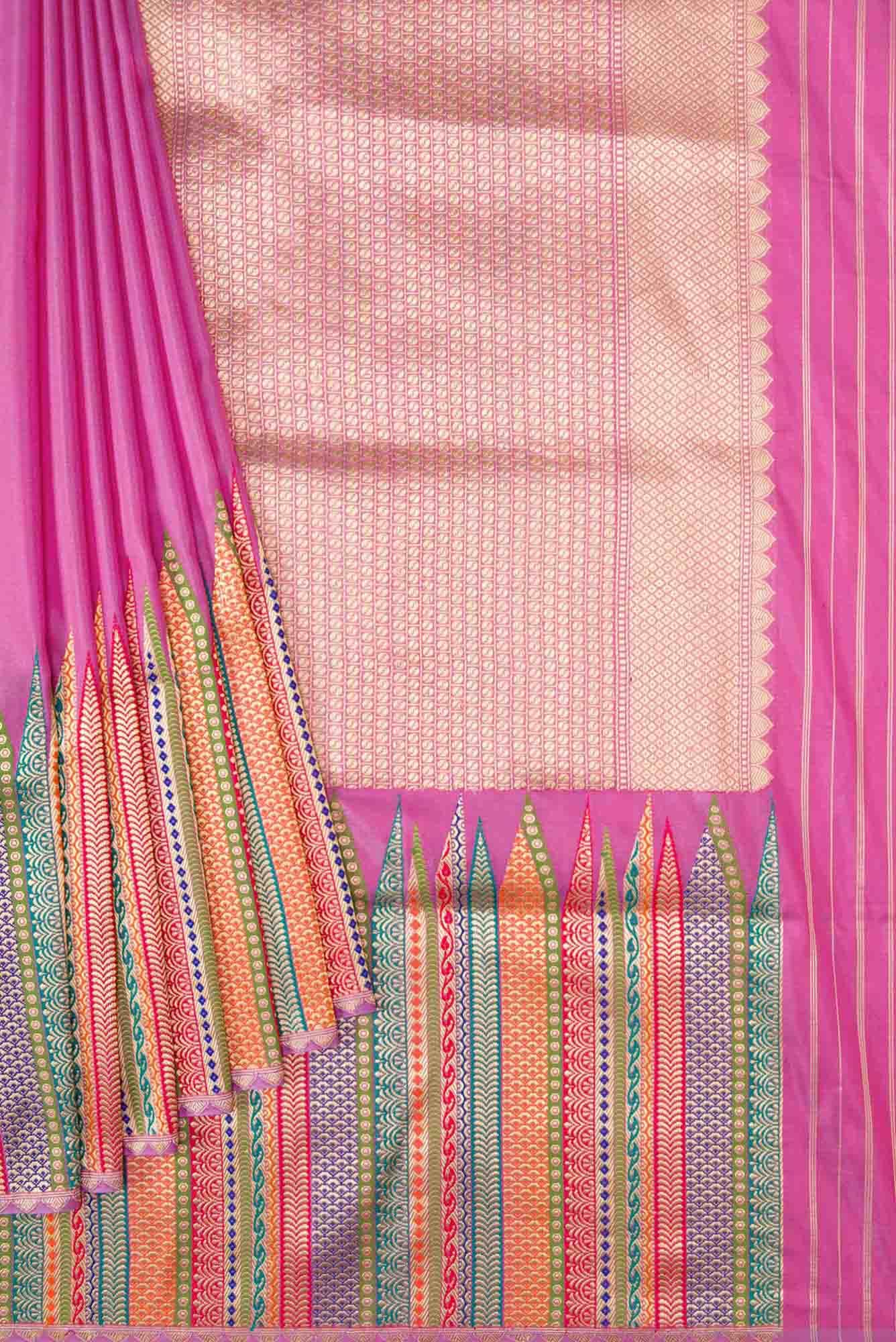 Pure Silk Pure Zari Pink Dual Tone Banarasi Saree - Image 2