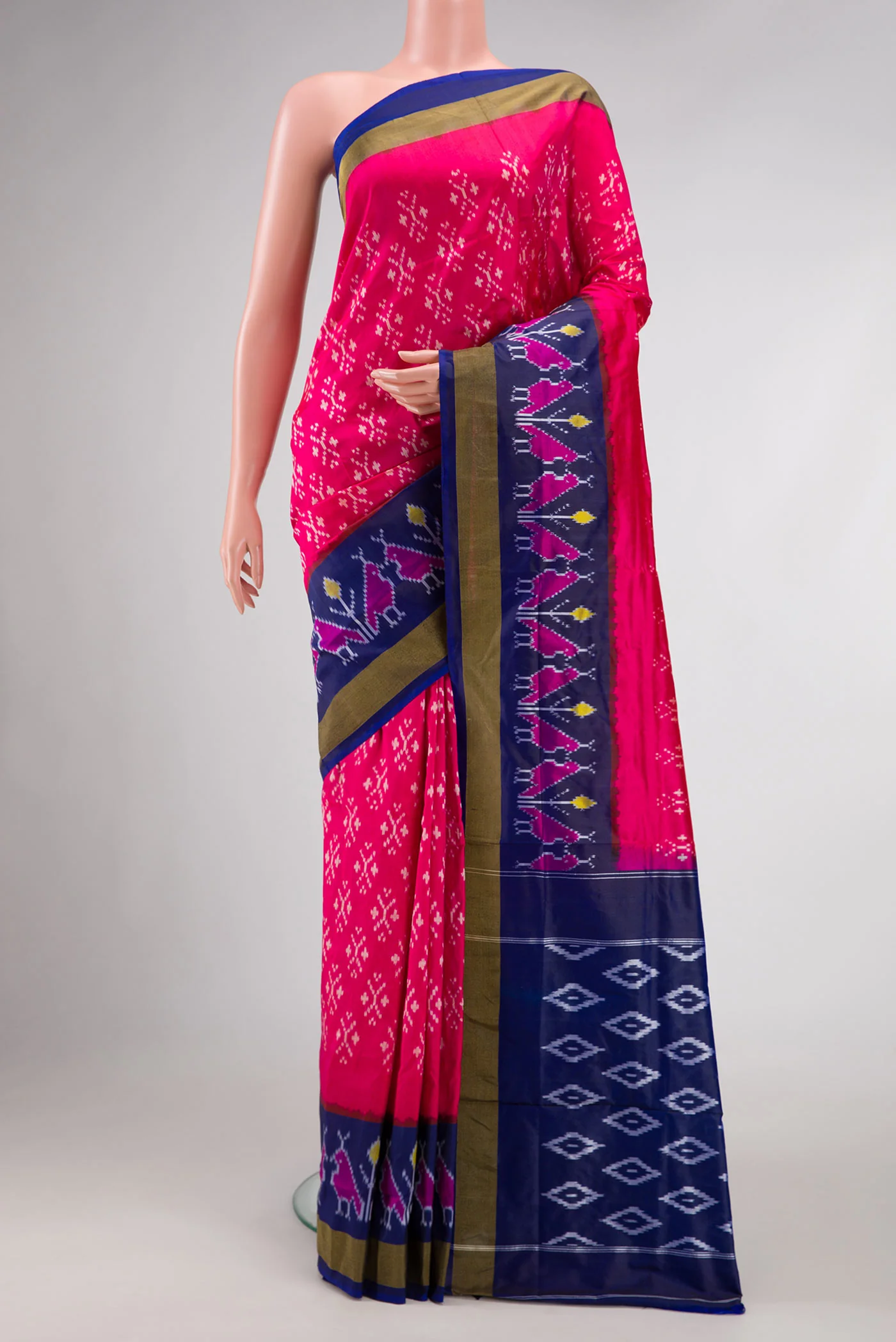 Pink Dual Tone Double Ikat Saree