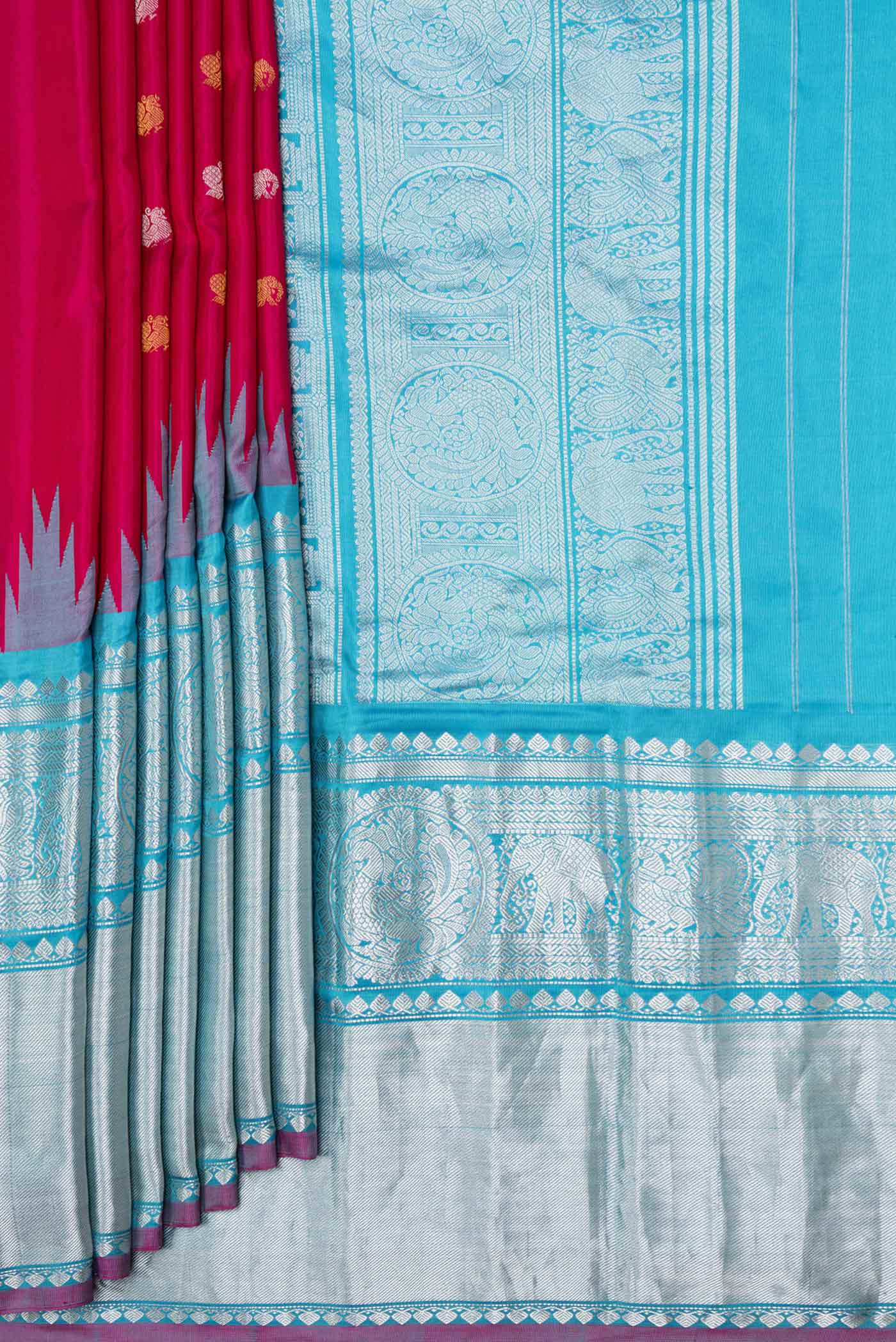 Pink Dual Tone Gadwal Silk Saree - Image 4