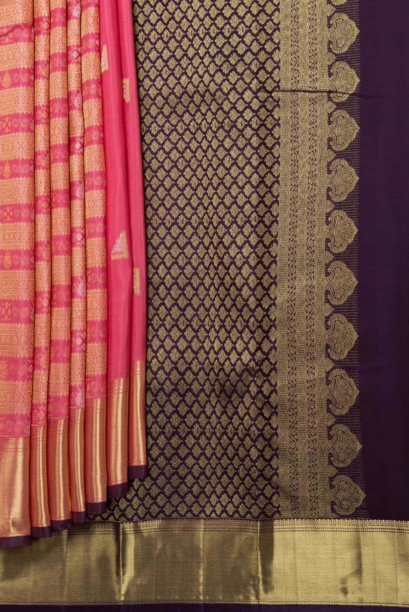 Pink Dual Tone Kanjivaram Saree - Image 4