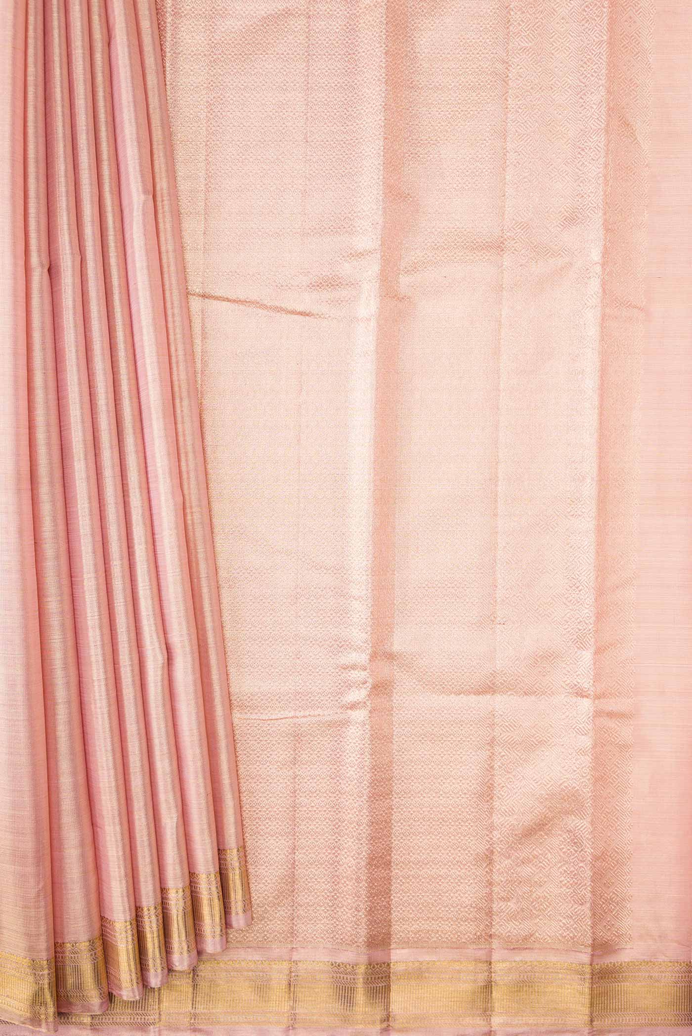 Rose Gold Dual Tone Kanchipuram Tissue Silk Saree - Image 4