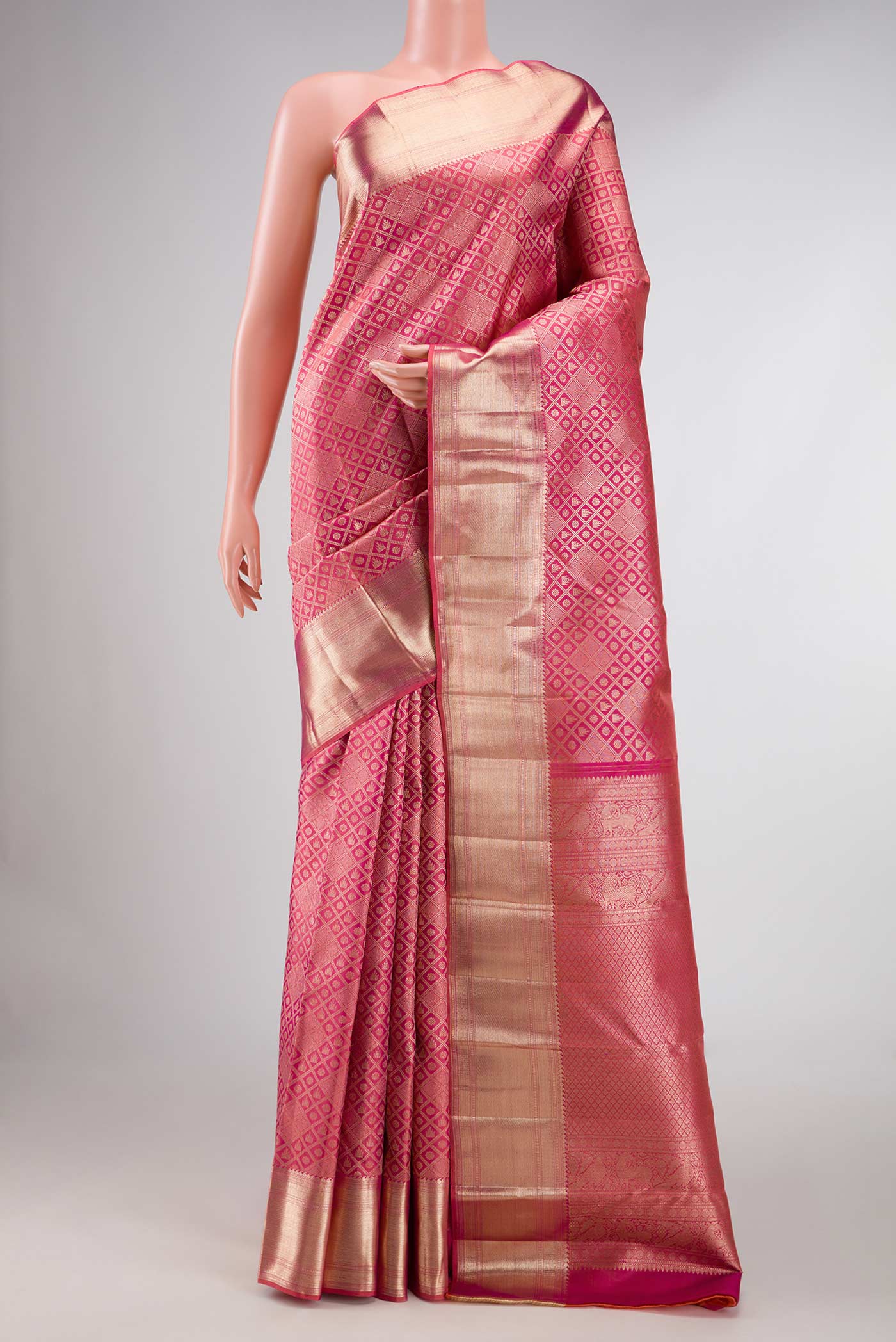Pink Dual Tone Kanchipuram Silk Saree