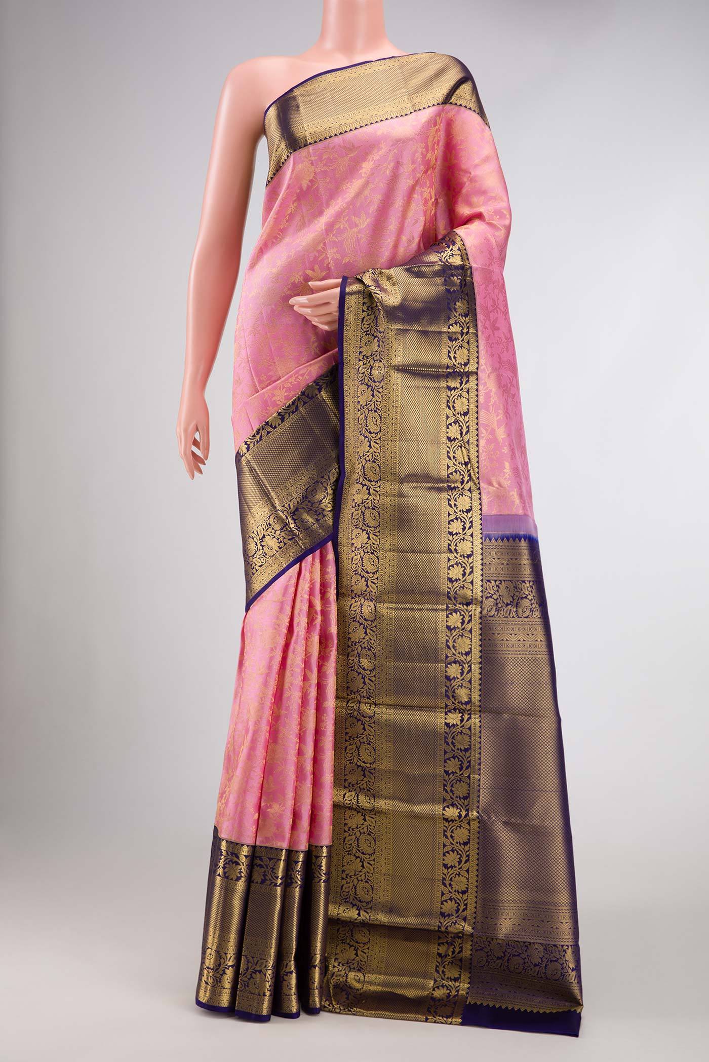 Rose pink Kanchipuram Silk Saree
