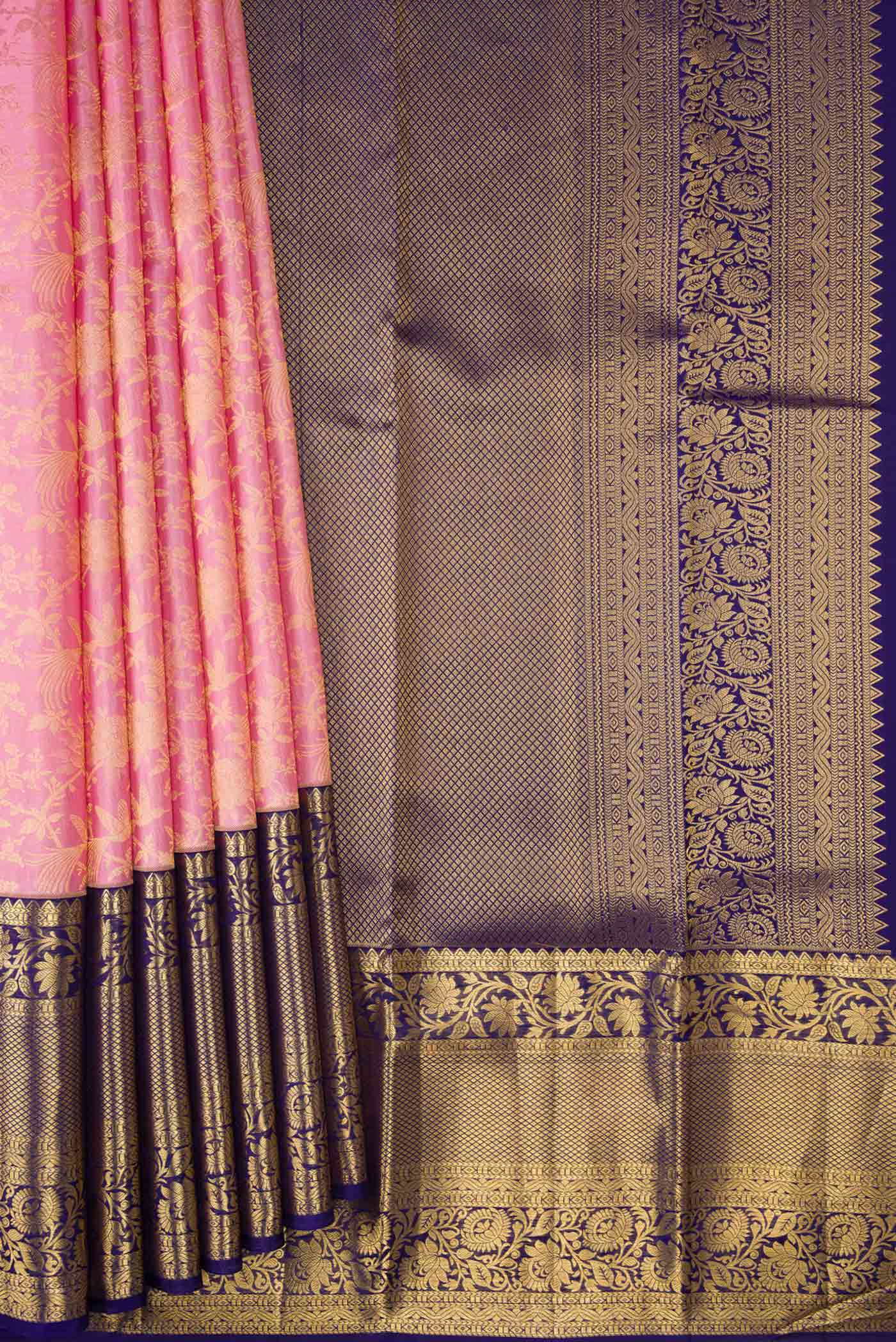Rose pink Kanchipuram Silk Saree - Image 4