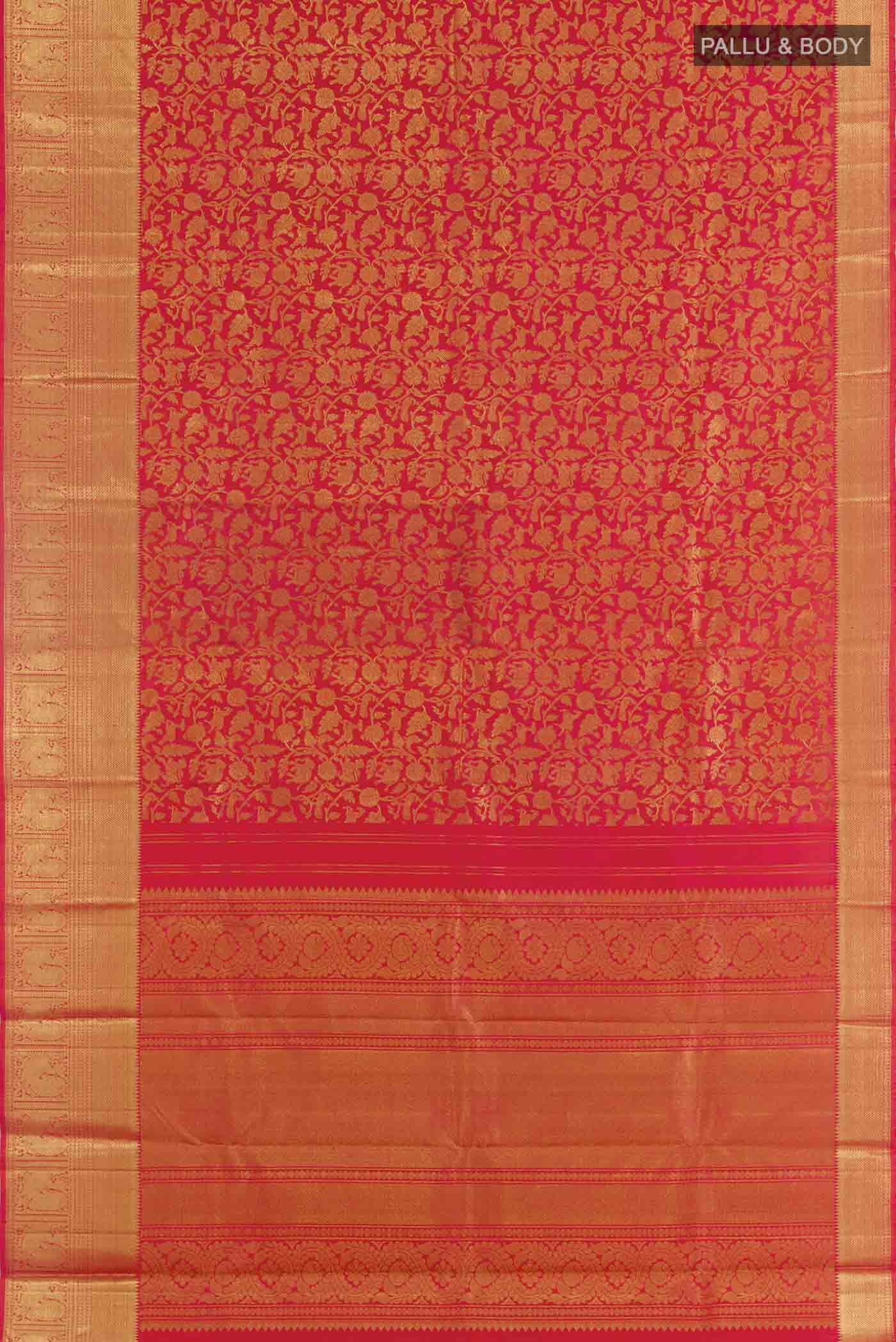 Pink with Orange Color Kanchipuram Silk Saree - Image 5