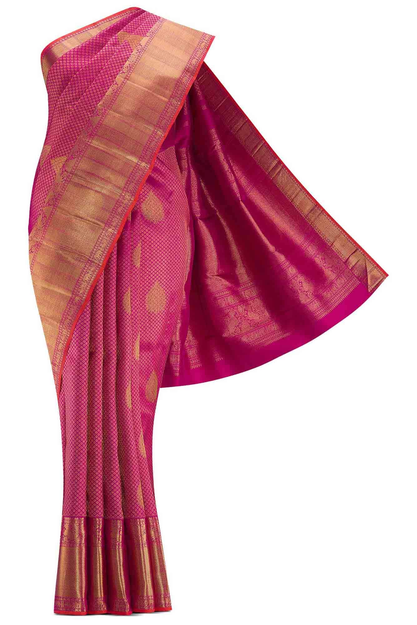 Pure Silk Pure Zari Pink Dual Tone Kanjivaram Saree