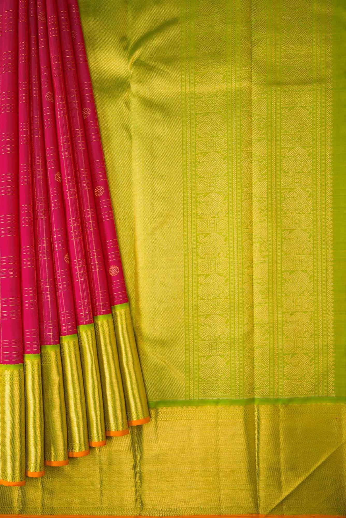 Pure Silk Pure Zari Pink Dual Tone Kanjivaram Saree - Image 2