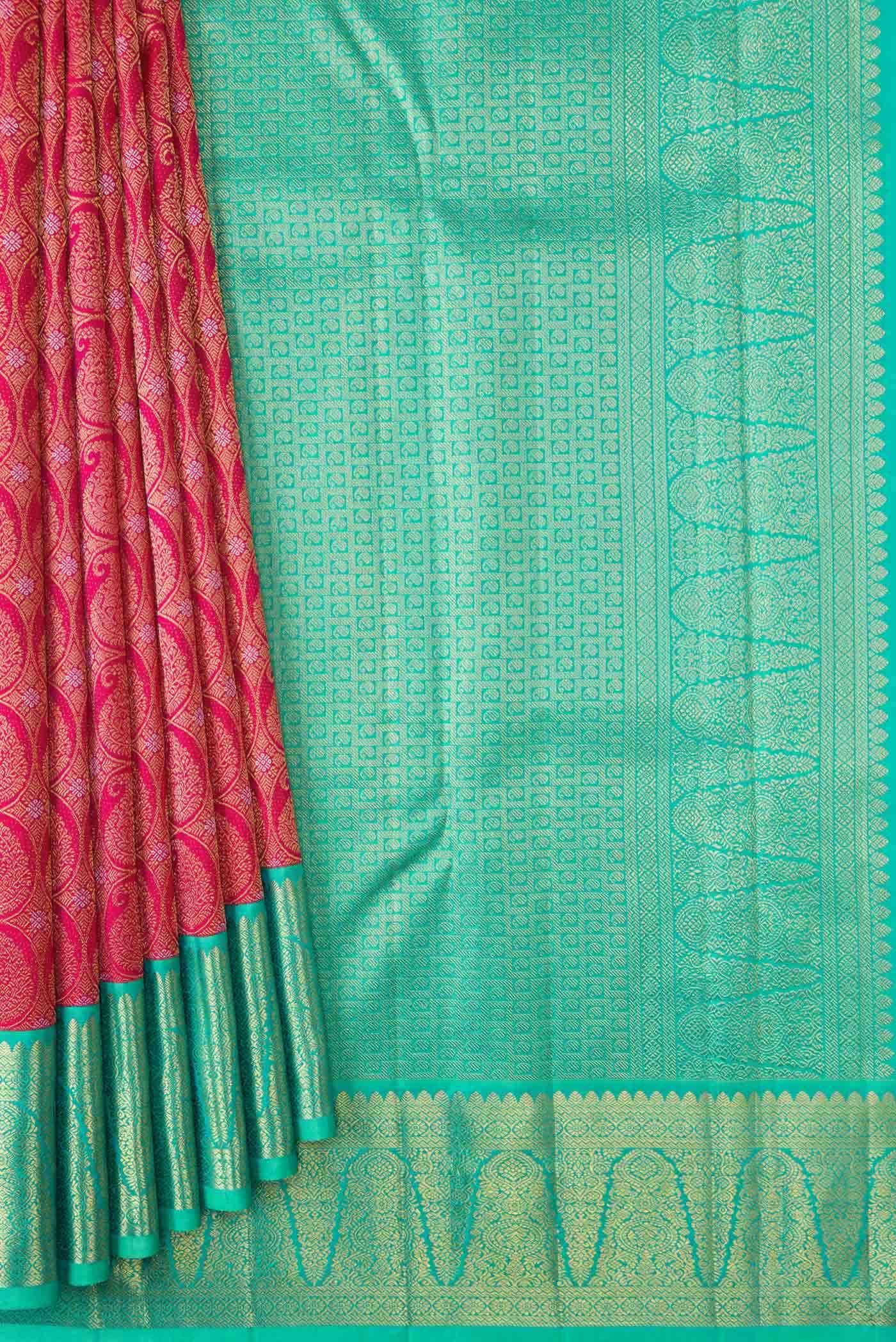 Pure Silk Pure Zari Pink Dual Tone Kanjivaram Saree - Image 2