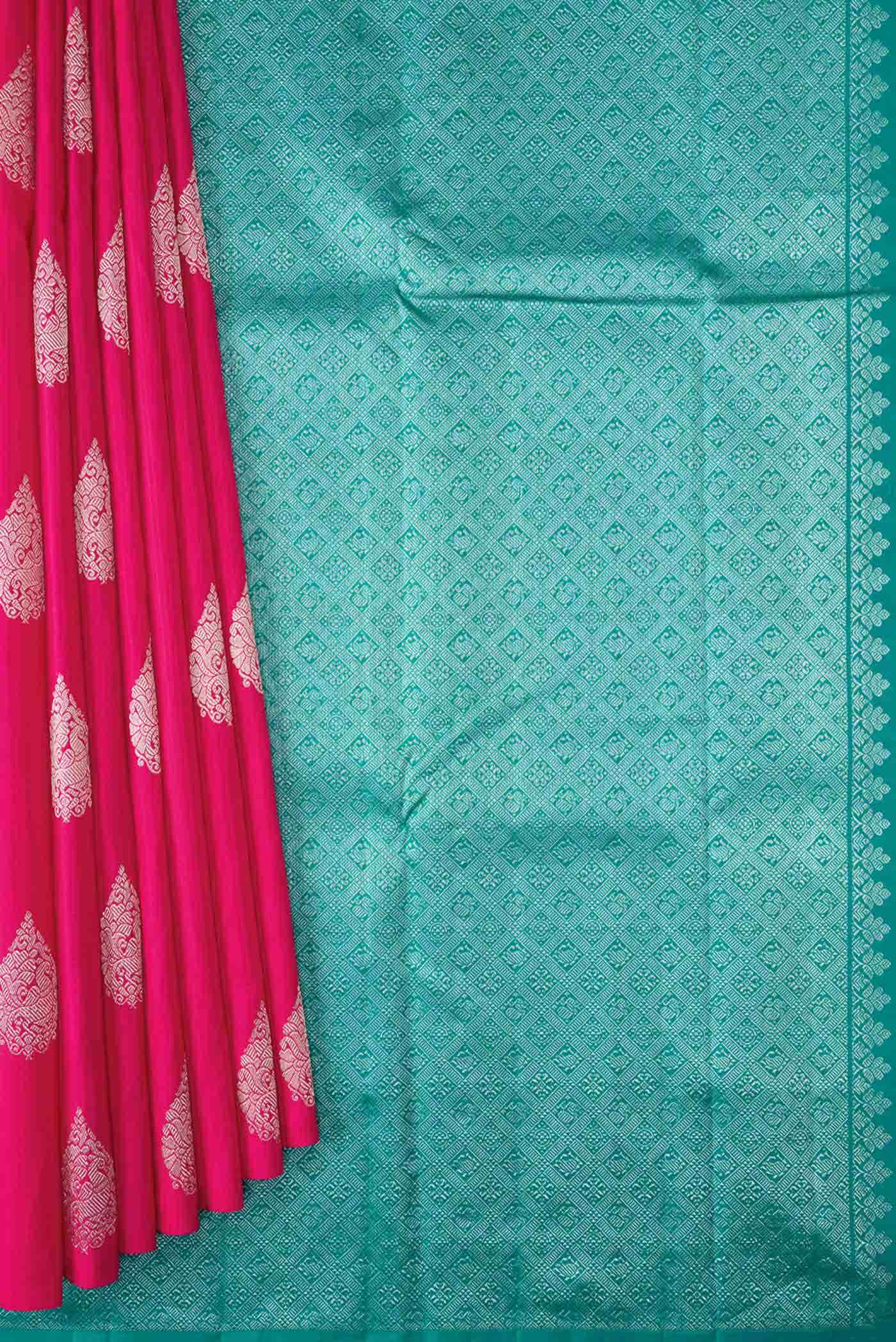 Pure Silk Pure Zari Pink Dual Tone Kanchipuram Saree - Image 2