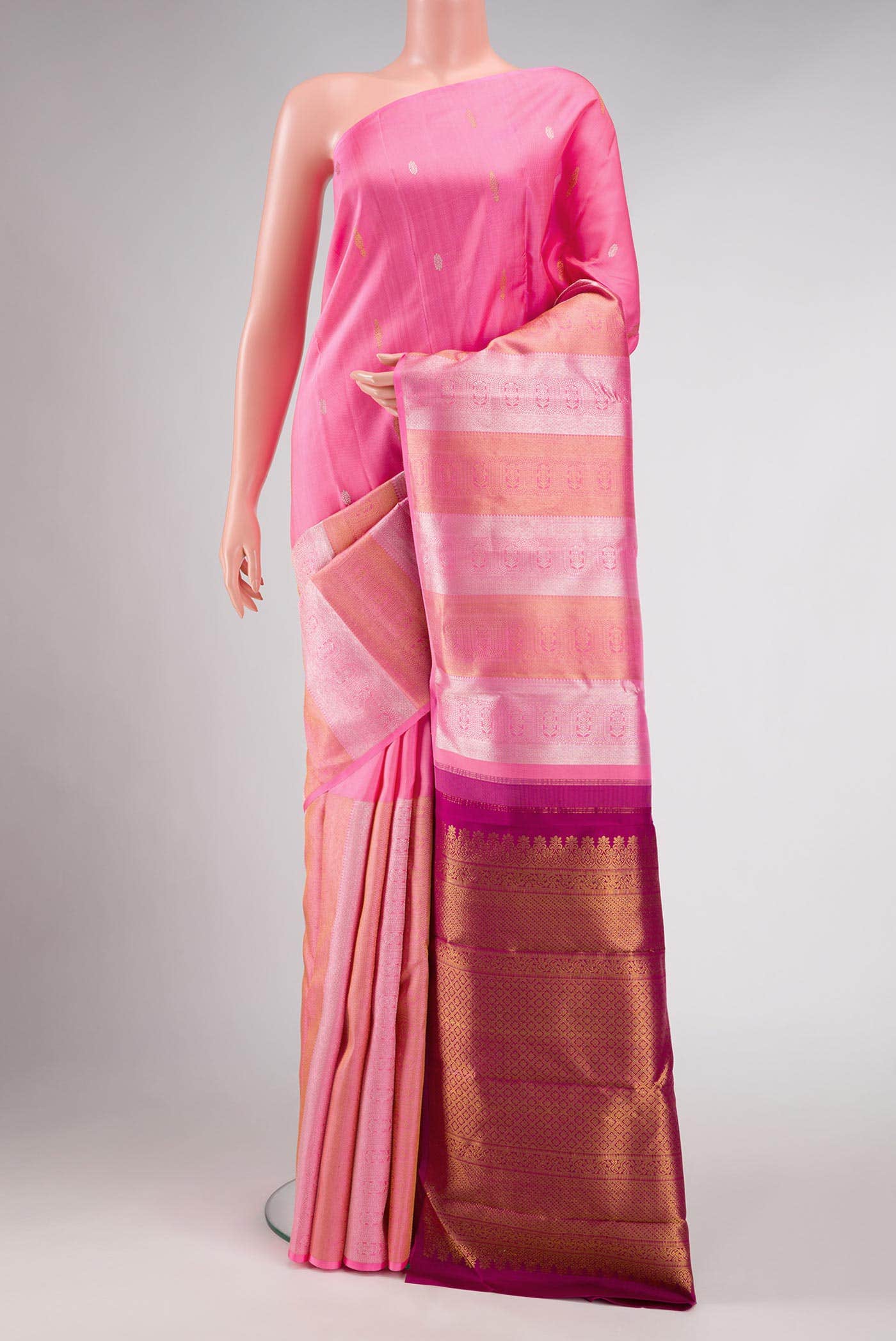 Pink Dual Tone Kanjivaram Silk Saree