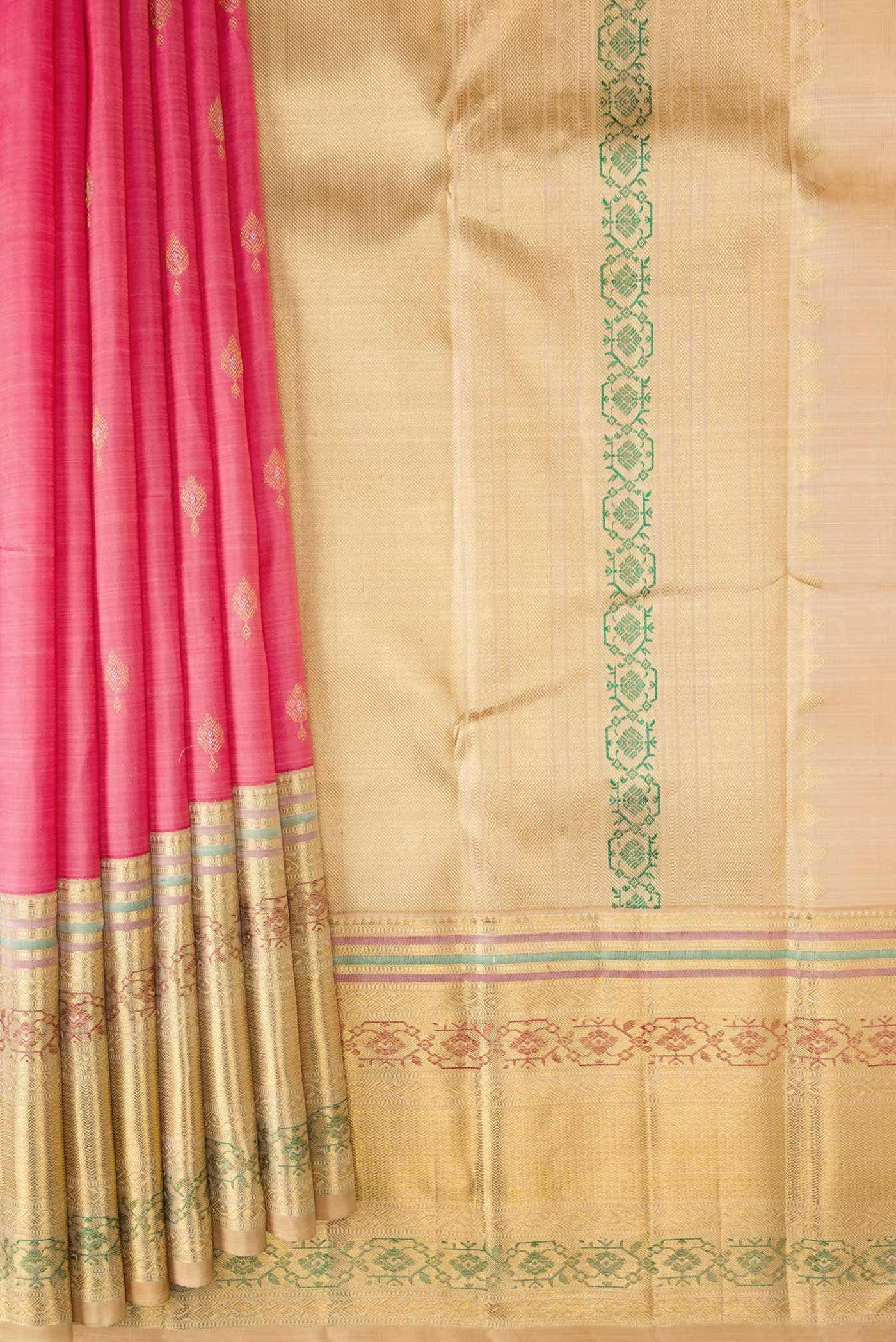 Pure Silk Pure Zari Pink Dual Tone Kanjivaram Saree - Image 2