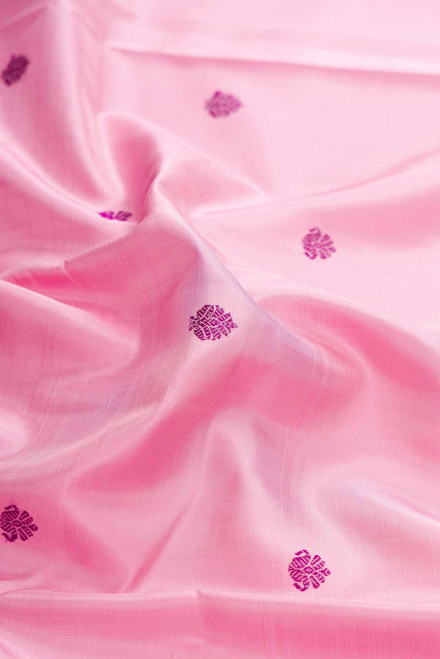 Pure Silk Pure Zari Pink Dual Tone Kanchipuram Saree - Image 3