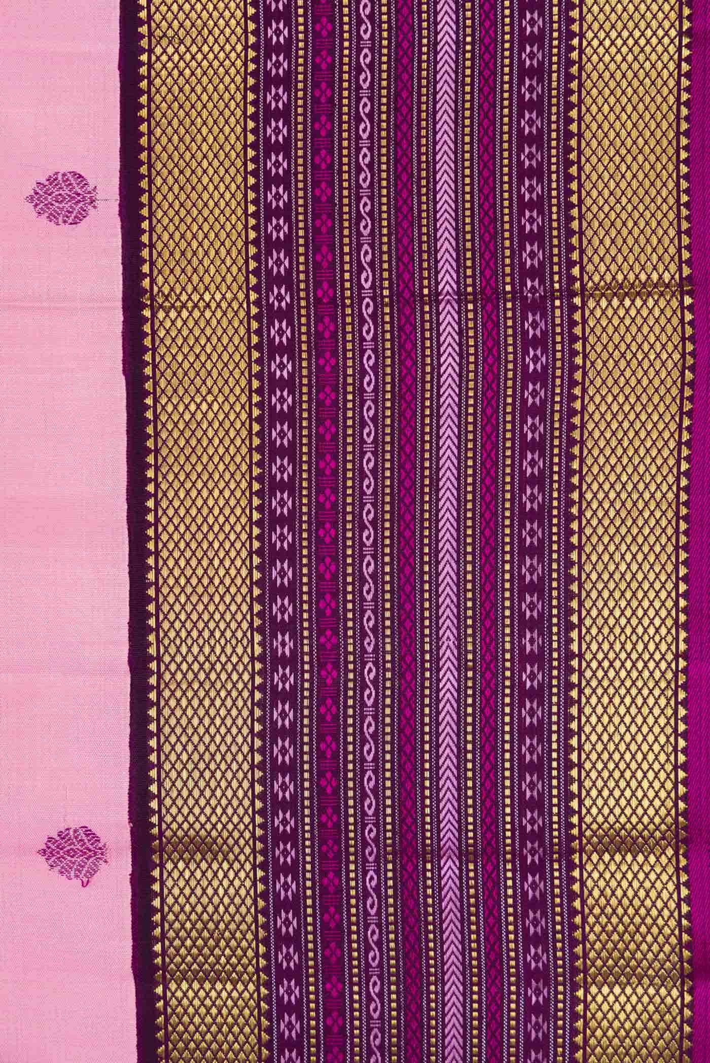 Pure Silk Pure Zari Pink Dual Tone Kanchipuram Saree - Image 6