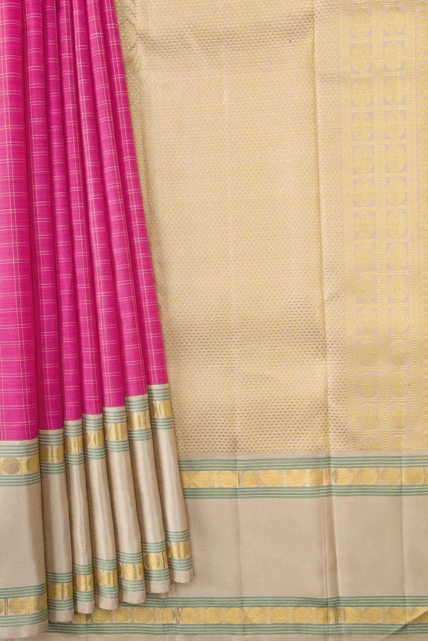 Pure Silk Pure Zari Pink Dual Tone Kanjivaram Saree - Image 2