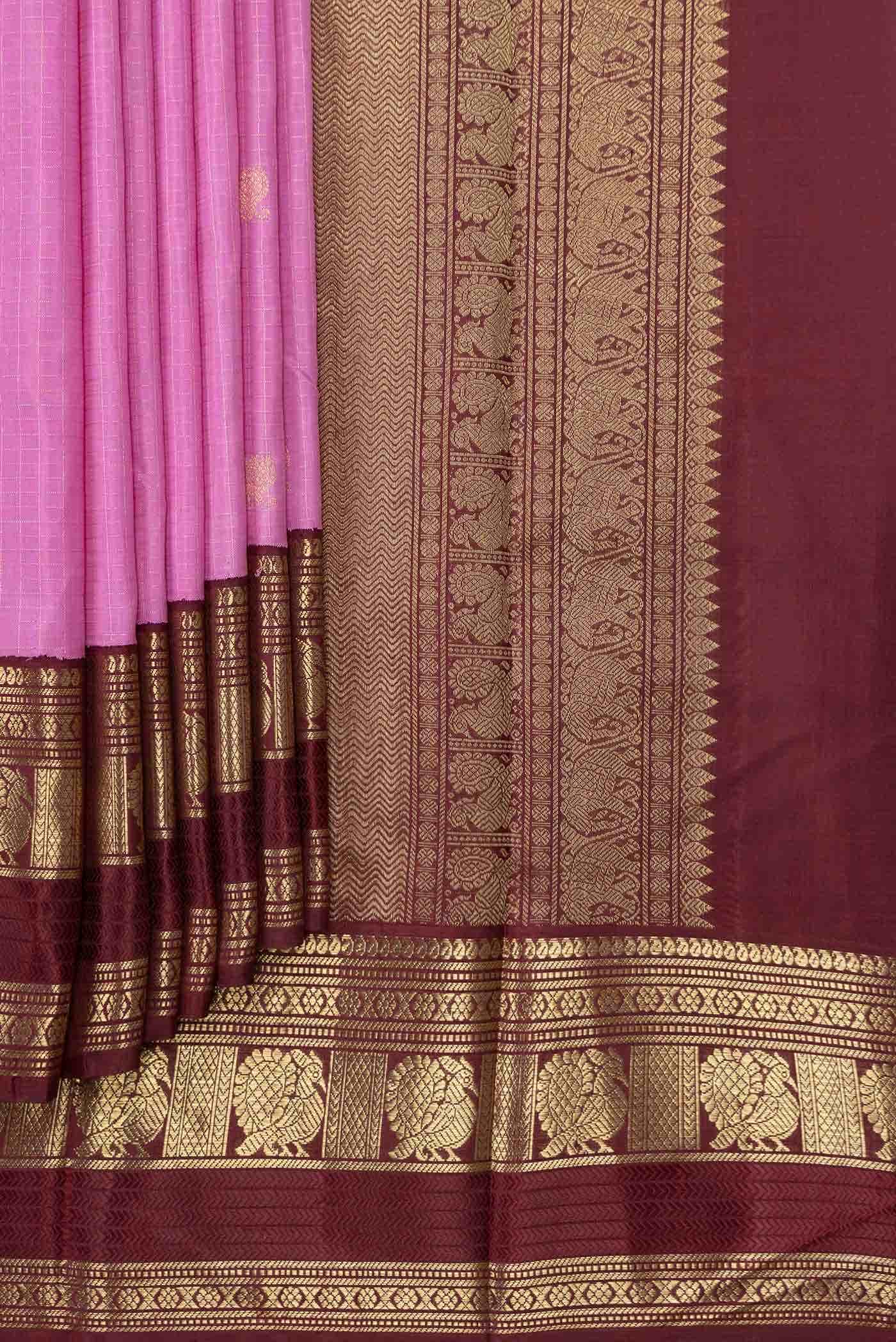 Pure Silk Pure Zari Pink Dual Tone Kanjivaram Saree - Image 2