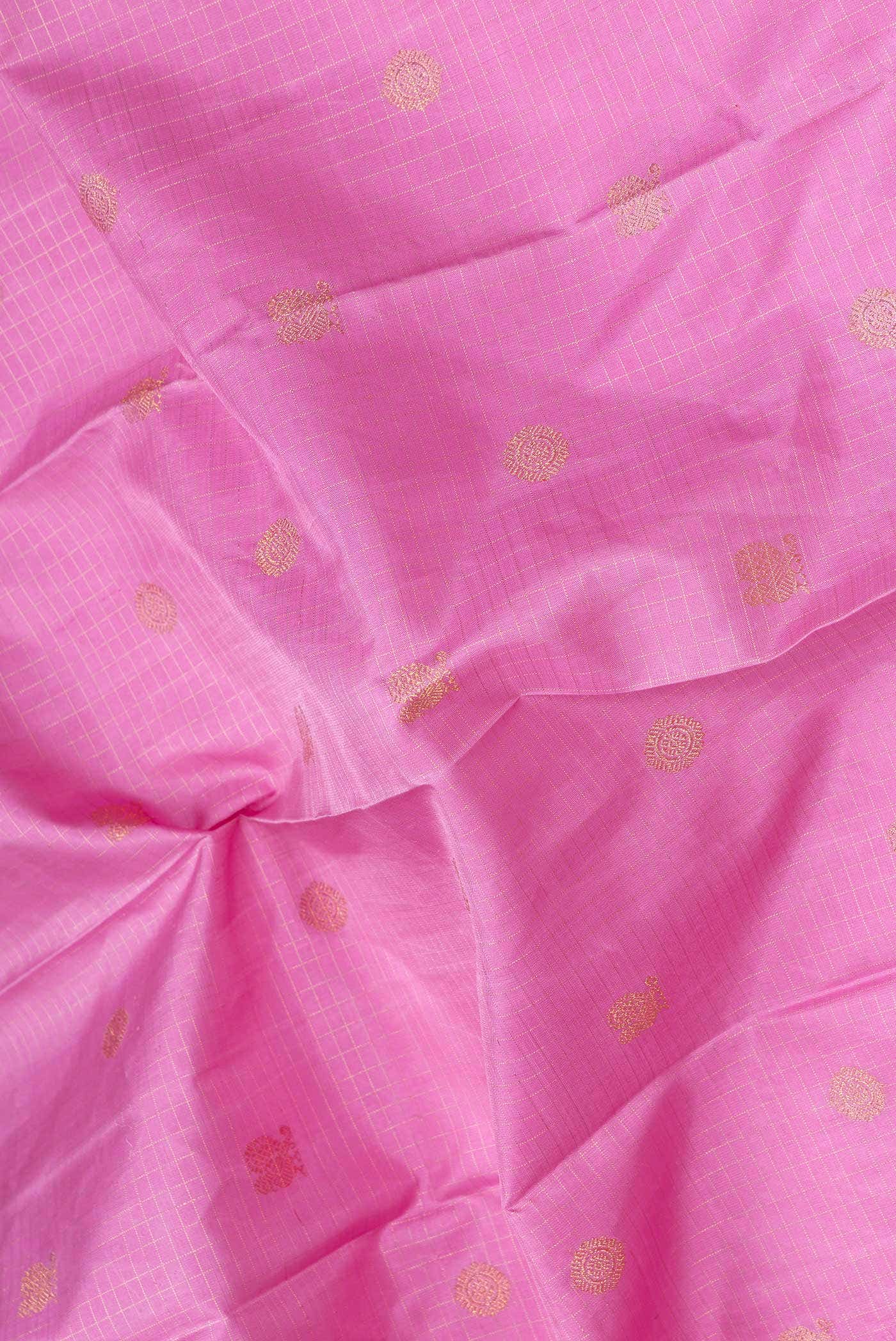Pure Silk Pure Zari Pink Dual Tone Kanjivaram Saree - Image 3