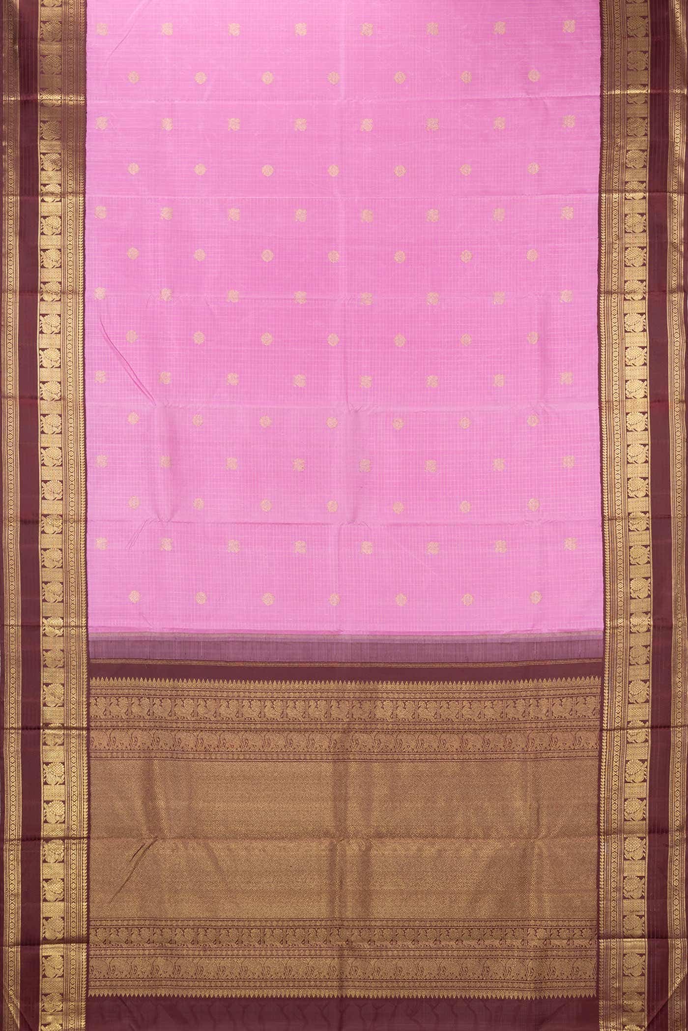 Pure Silk Pure Zari Pink Dual Tone Kanjivaram Saree - Image 4