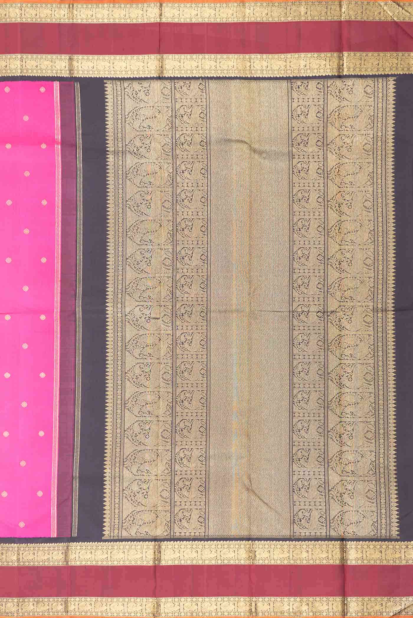 Pure Silk Pure Zari Pink Dual Tone Kanchipuram Saree - Image 5