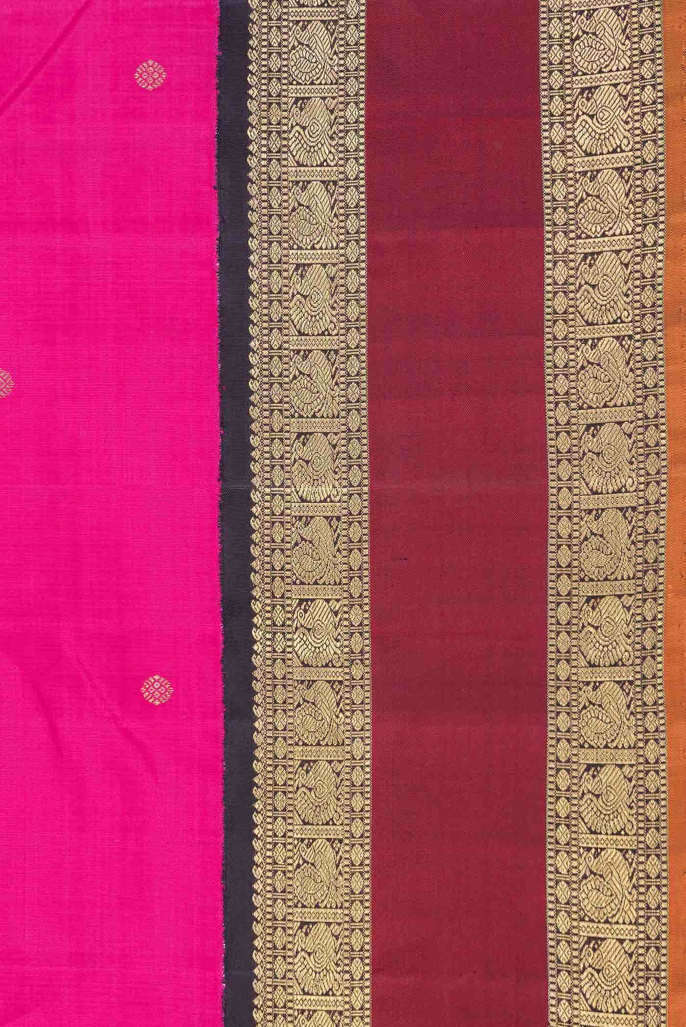 Pure Silk Pure Zari Pink Dual Tone Kanchipuram Saree - Image 6