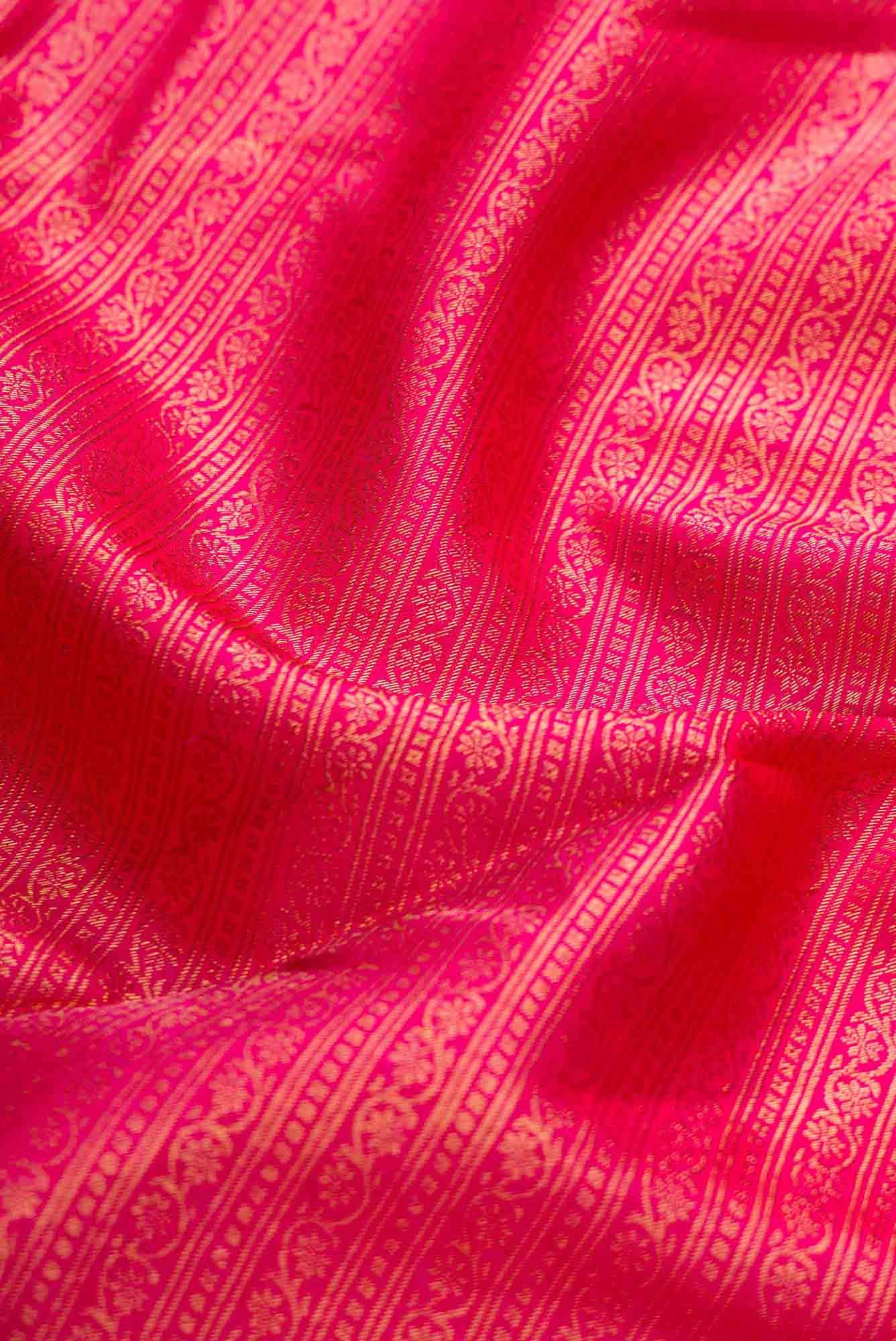 Pure Silk Pure Zari Pink Dual Tone Kanjivaram Saree - Image 3