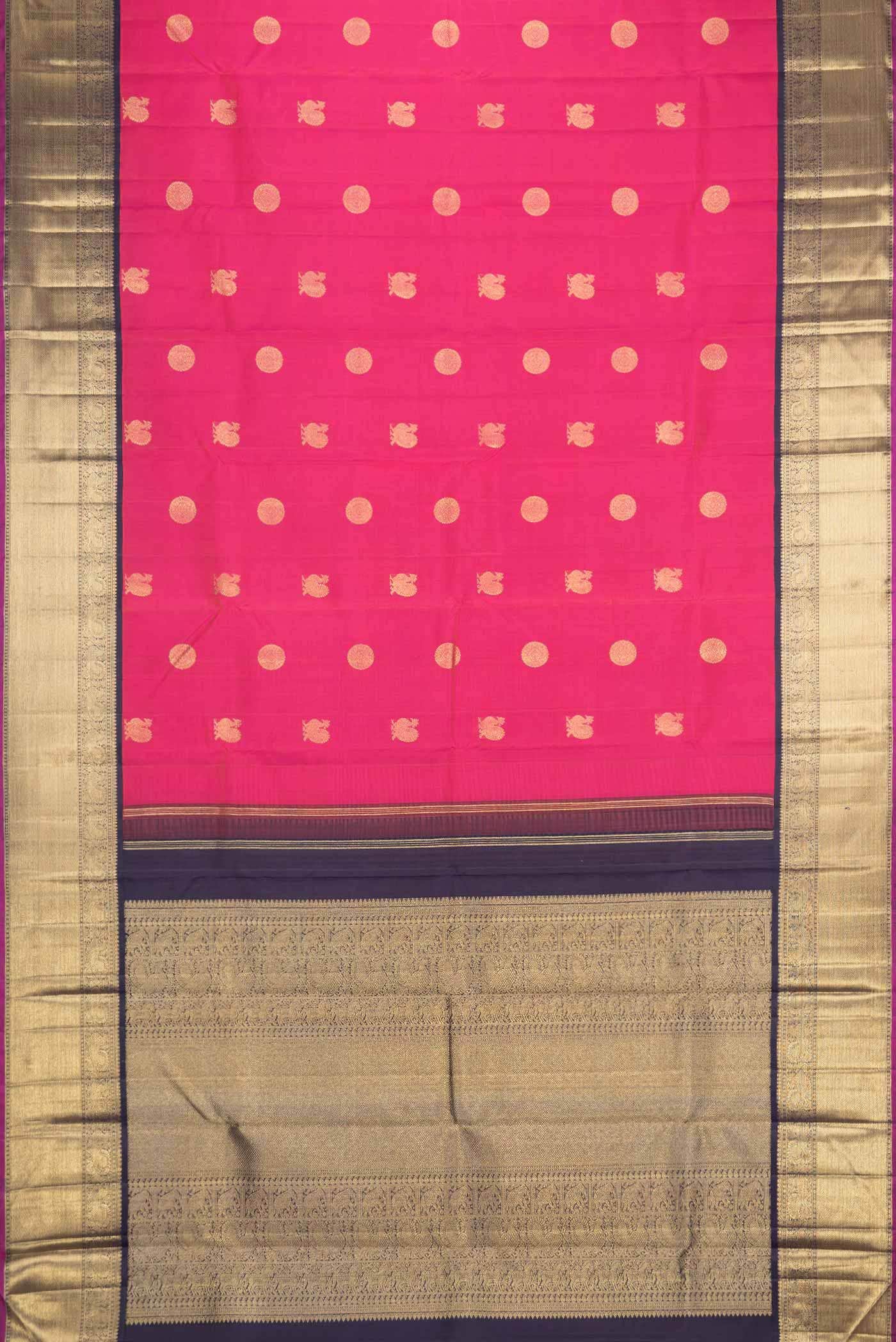 Pure Silk Pure Zari Pink Dual Tone Kanjivaram Saree - Image 4
