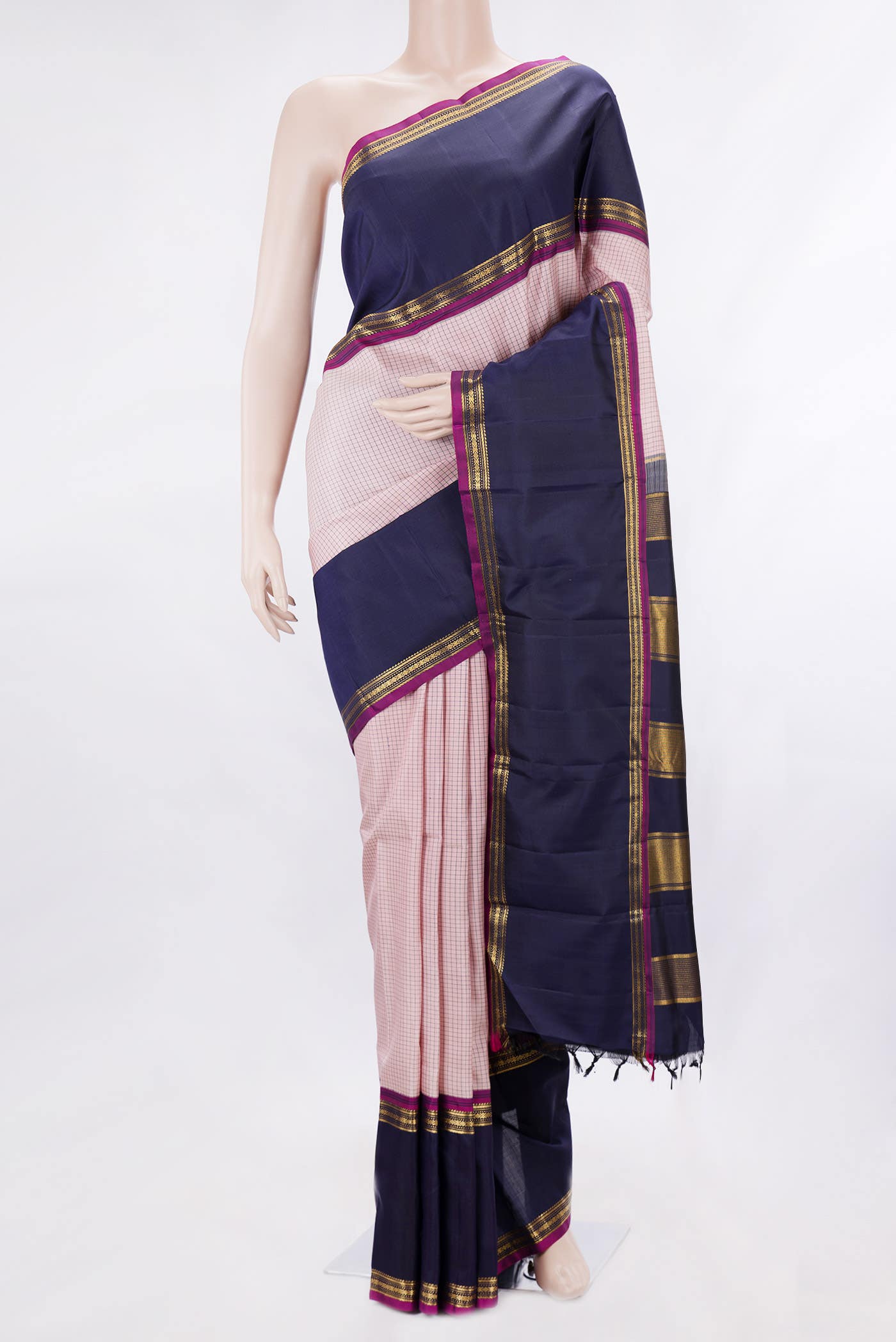 Pure Silk Pure Zari Pink Dual Tone Kanjivaram Saree