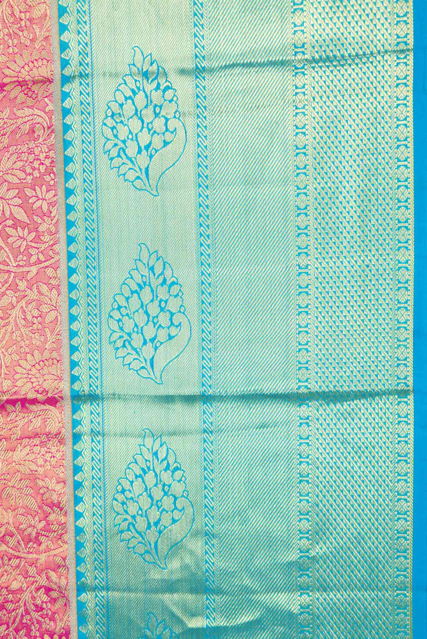 Pink Dual Tone Kanchipuram Tissue Silk Saree - Image 3